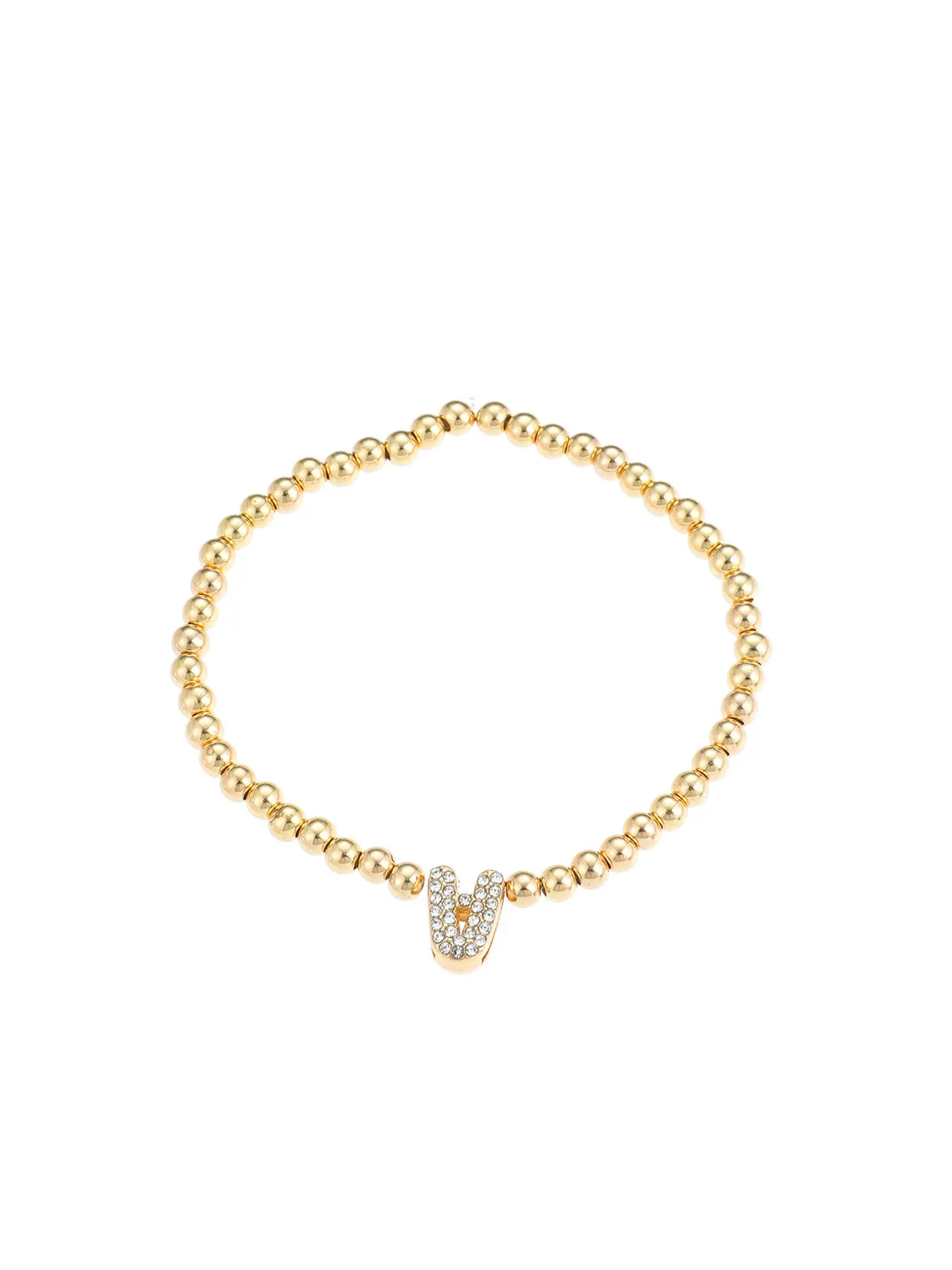 Beaded Bracelets with Round Initial Letters A-Z, Dainty Paved Crystal Alphabet Stretch Bead Bracelets, Hypoallergenic Personalized Name Stackable Jewelry Gift For Women Girls,Worn for daily commutes