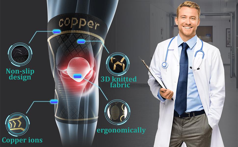 UGEM Copper Knee Braces for Women and Men 2 Pack Knee Compression Sleeve for Pain Relief Arthritis ACL Meniscus Tear Joint Support for Running Working Out Fitness Weightlifting M