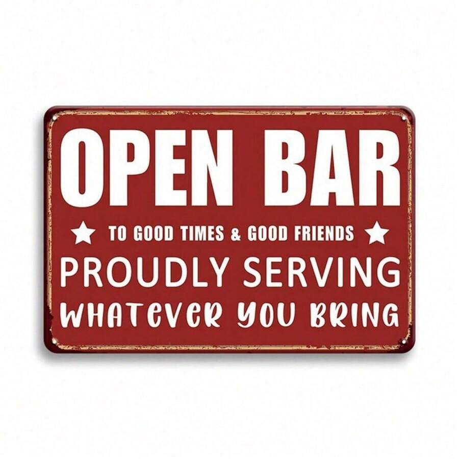 Funny Vintage Bar Metal Tin Sign - "Proudly Serving Whatever You Bring" 8x12 Inch Retro Wall Decor for Home Bar, Man Cave & Gifts