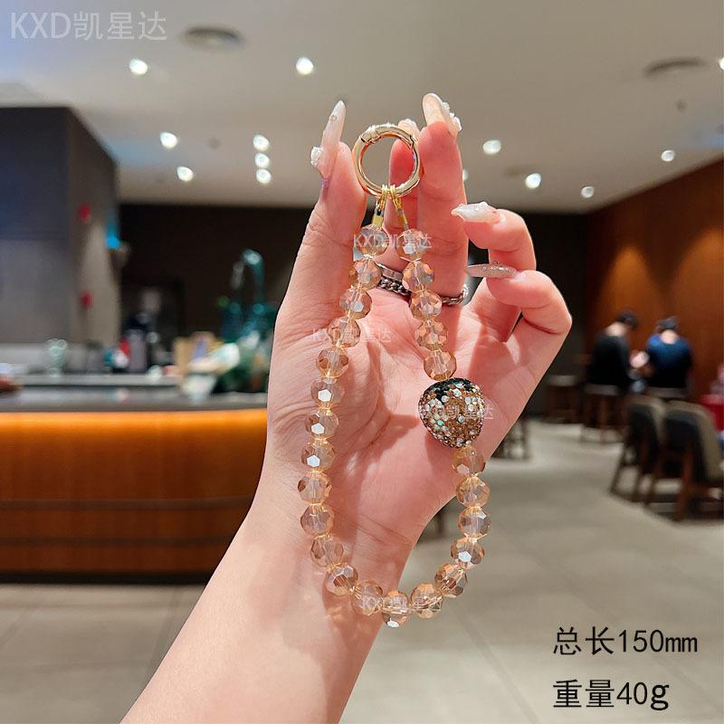Premium sense rhinestone strawberry mobile phone chain crystal wrist beaded lanyard anti-drop crystal mobile phone chain anti-lost key chain Wireless Charm Aesthetic Cloth Smartphone Cellphone