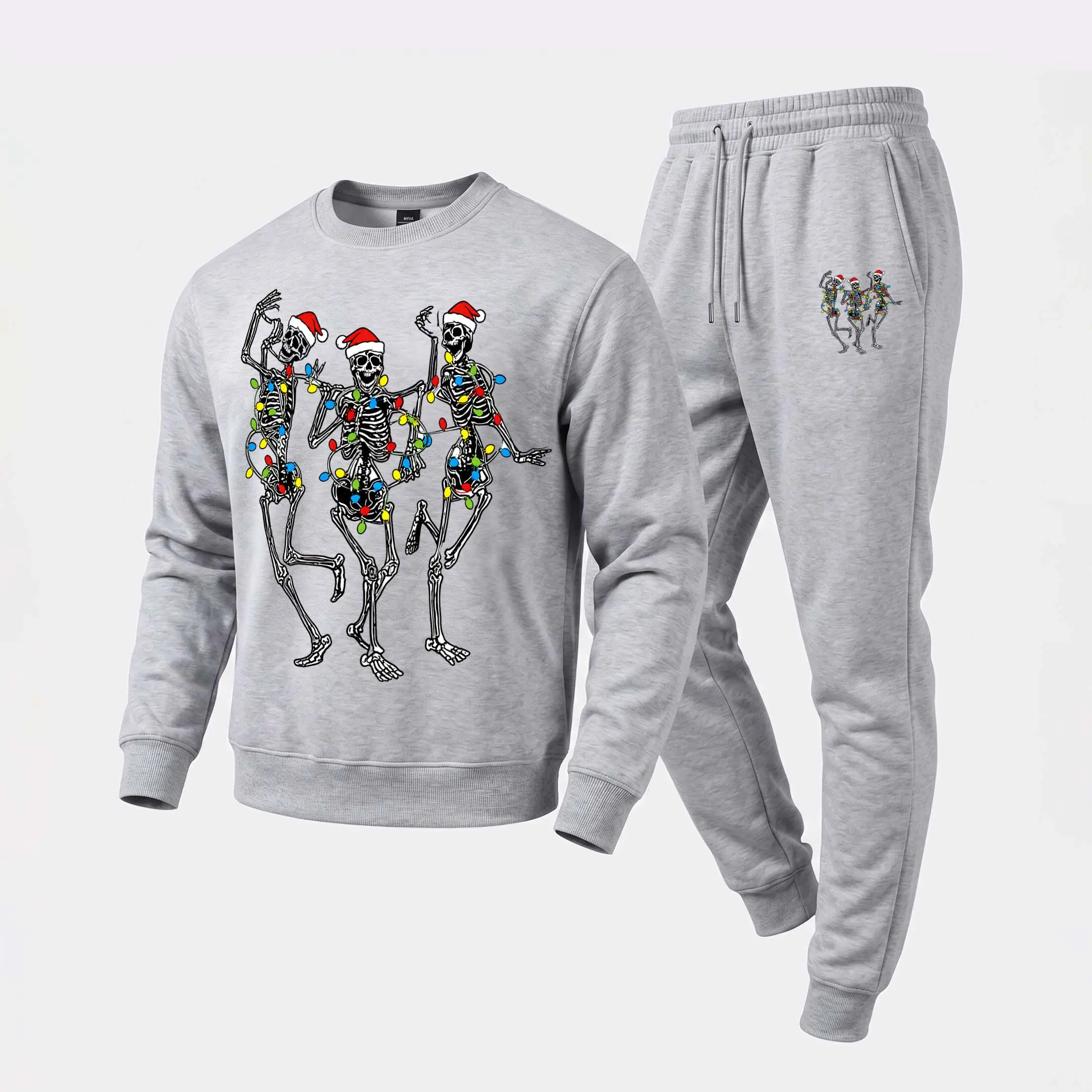 Men's Skull Graphic Crewneck Sweatshirt and Jogger Pants Set, Casual Long Sleeve Pullover with Drawstring Sweatpants, Fall Winter Tracksuit for Daily Wear, Travel, Lounge, Workout and Indoor Outdoor Activities