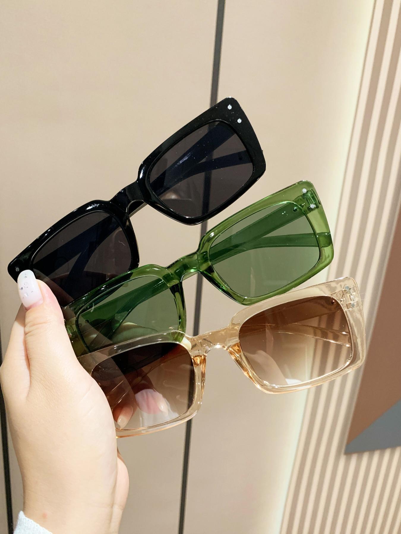 Unisex Vintage Square Frame Sunglasses, Classic Shades, Plastic Sunglasses, 3 Pairs Trendy Casual Glasses Sunglasses for Everyday Use, Modern Fashionable Versatile Accessories for Driving & Travel Use, Travel Accessories