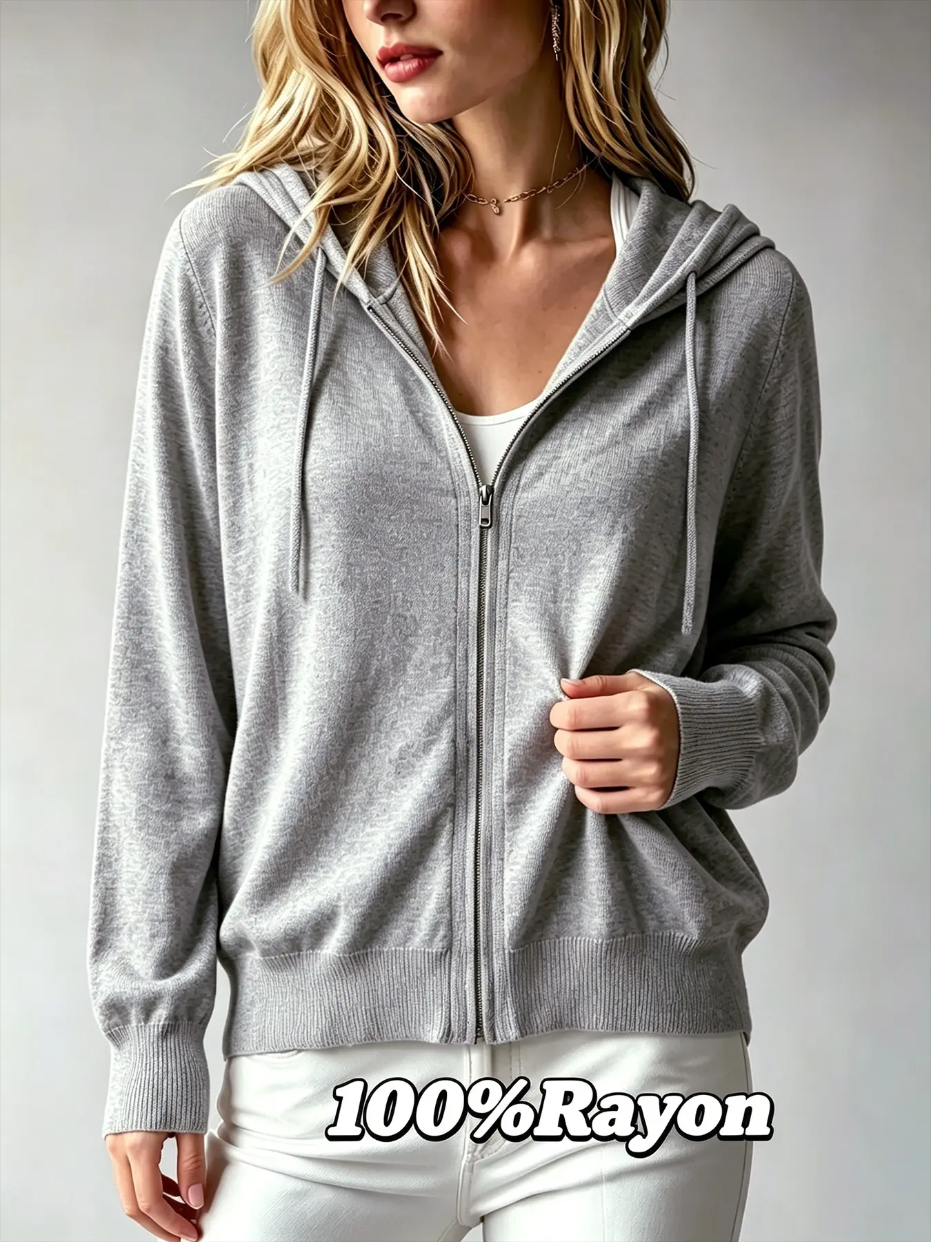 New Arrival Zipper Hooded Women's Knit Cardigan Coat, Loose Fit Long Sleeve Sweater for Spring Summer Fall Winter, Casual Outerwear