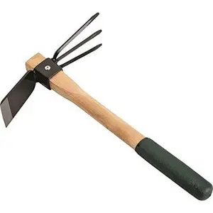 Hoe and Cultivator Hand Tiller - Carbon Steel  - Heavy Duty for loosening Soil, Weeding and Digging - Rubber Ergo Grip Handle - Rust Proof