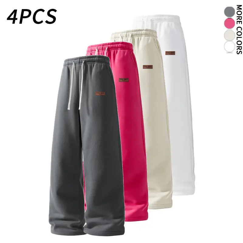 4 Pack Men's Loose Baggy Sweatpants, Soft Warm Fleece Wide Leg Joggers with Elastic Drawstring Waist and Functional Pockets, Straight Leg Athletic Lounge Trousers for Everyday Streetwear