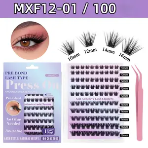 100 Clusters Segmented DIY D-Curve Glueless Lash Extension Set, Natural Dense Individual Lashes, Easy Self-Graft Eye Makeup for Daily & Party