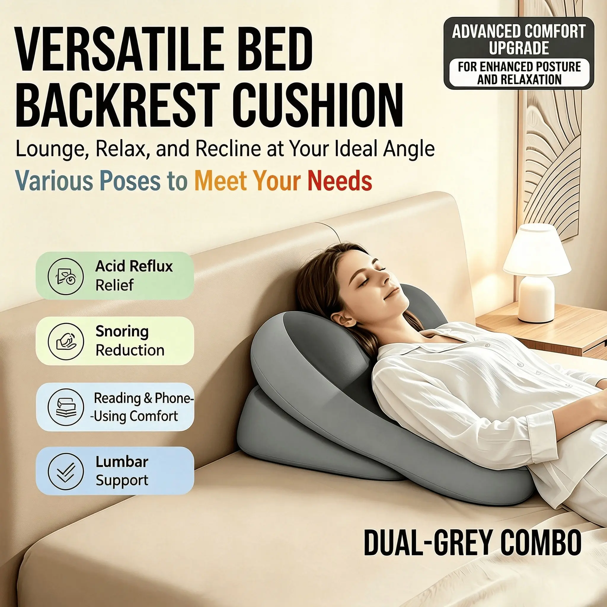 2027 New Model: Anti-Snore & Anti-Reflux Orthopedic Memory Foam Lumbar Support Pillow—Adjustable, Comfortable, and Durable. Suitable for driving, car use, beds, and gaming. Ergonomic two-piece split-design set; ideal for reading.