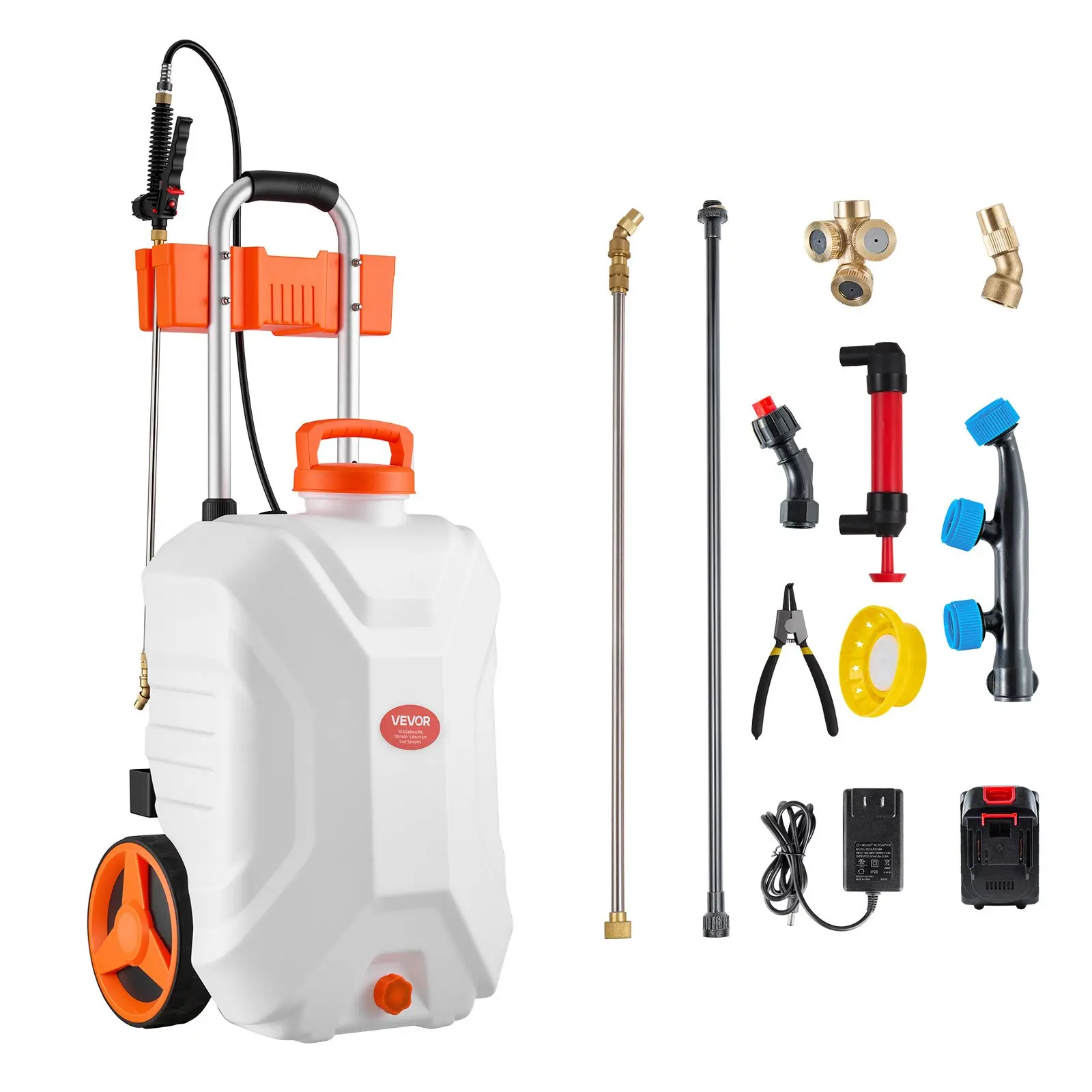 【toolupgrade】VEVOR Battery-Powered Sprayer with Wheeled Cart, 10 Gallons Electric Weed Sprayer, Adjustable 0-80 PSI, Yard Lawn Sprayers with Wheels, 5 Nozzles 98ft Hose, 3-6H Spray Time, for Weeding, Cleaning