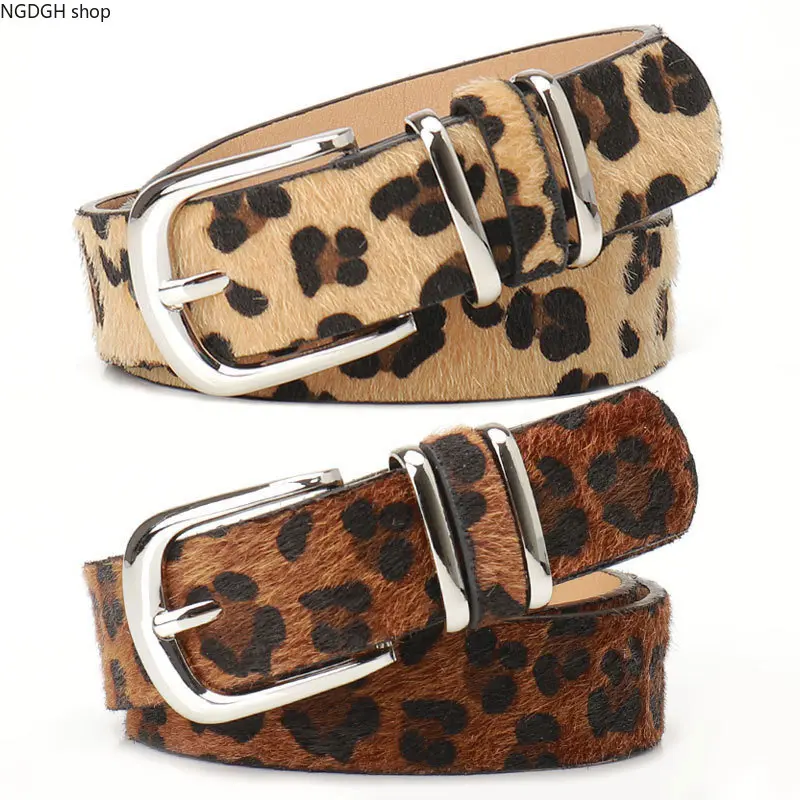 Waist Belt - Cute Leopard Print Leather Belt Silver Buckle for Women Jeans Pants Everyday Outfit