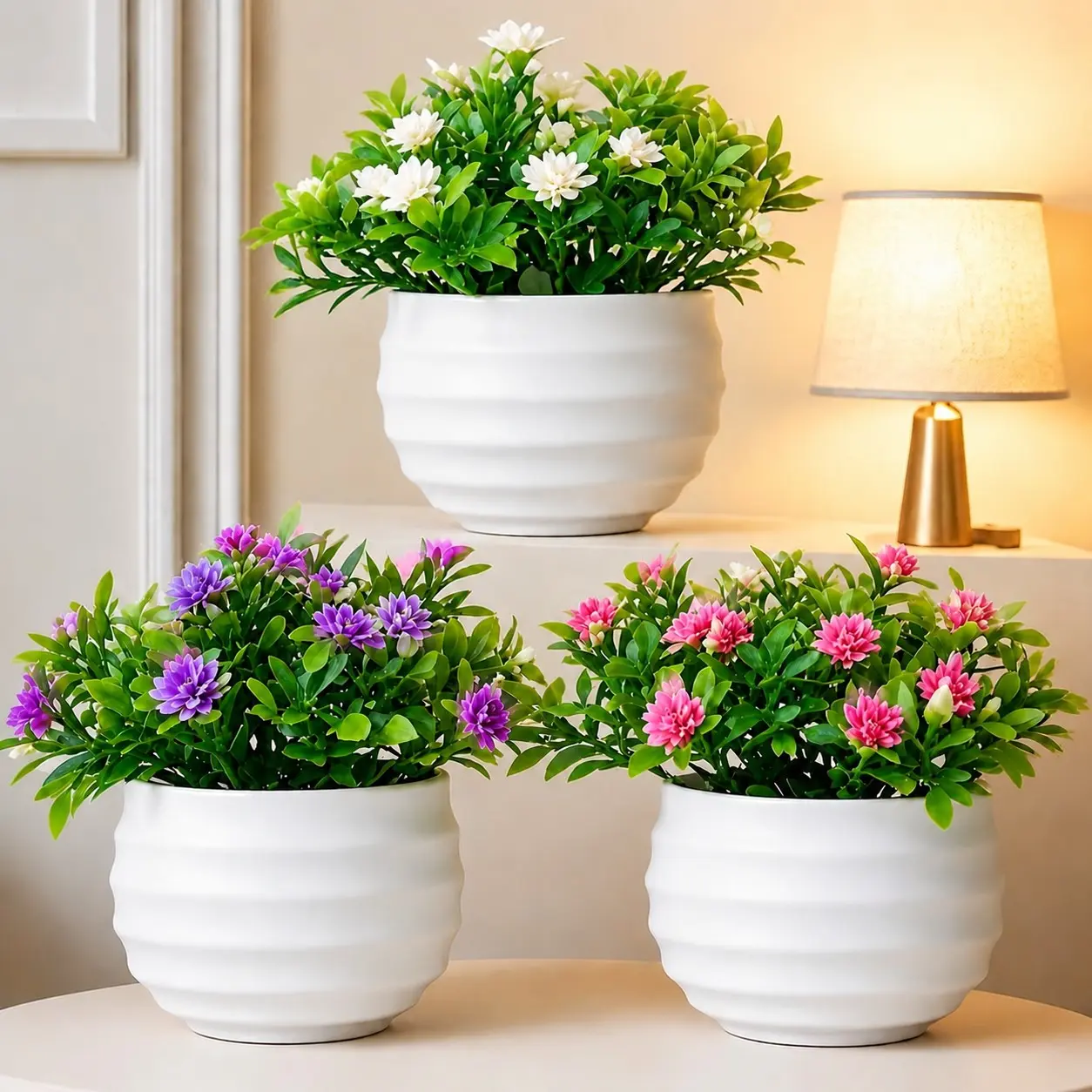 3pcs Mini Artificial Potted Flowers, Cute Fake Plants with Realistic Leaves, No Watering Small Flower Pots for Home Office Desk Decor