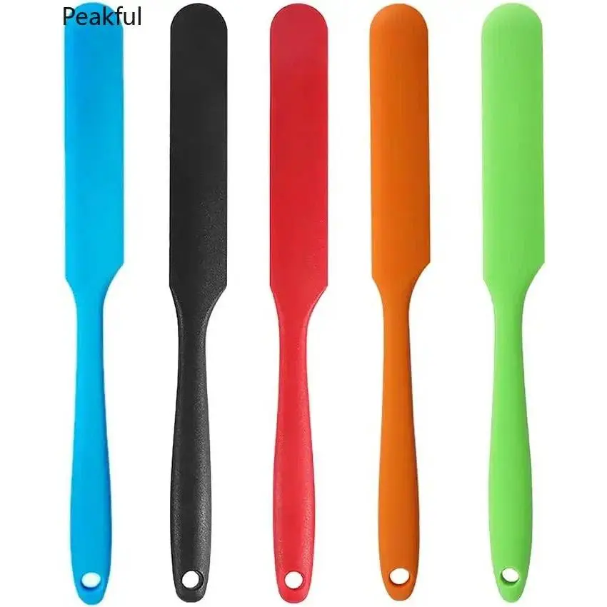 Hot selling 5-piece slant head silicone spatula kit | Hard-to-find dual-use long handle tools for kitchen and waxing | Wear-resistant and non-stick, reach deep into jars easily, great for home baking, beauty waxing and DIY craft creation