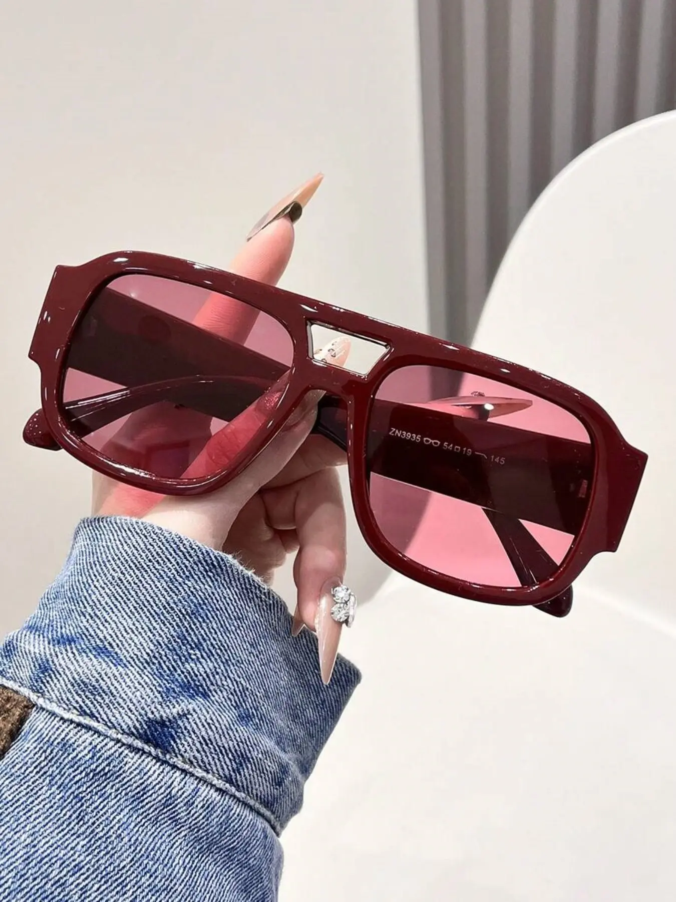 Women Red Frame Fashion Glasses, Oversized Aviator Beach Shades For Summer Outfits, Going Out And Back To Schoo