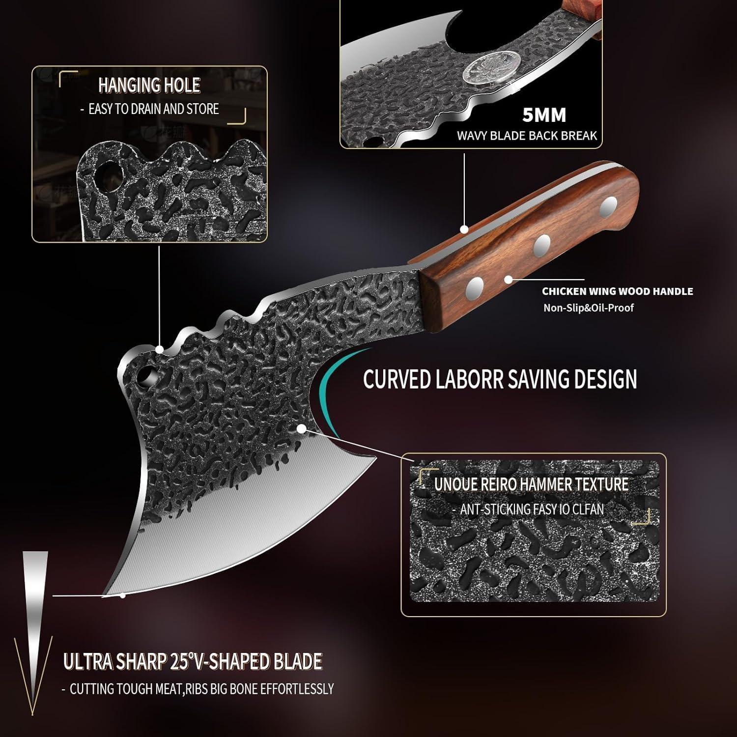 Stainless Steel Fish Knive, 1 Count Forged Bone Thickening & Weighted Cutting Knife, Kitchen Knife for Meat, Fish, Vegetable, Fruit