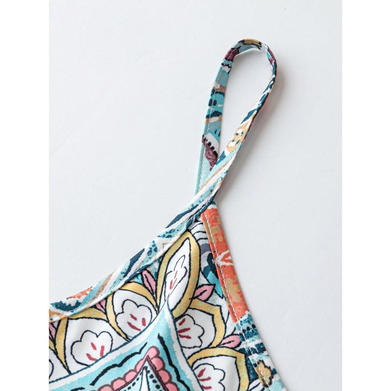 Women's Summer Vintage China Print Casual Long Dress – Loose Beach Cover-Up, Adjustable Spaghetti Strap Flowy Artistic Sundress