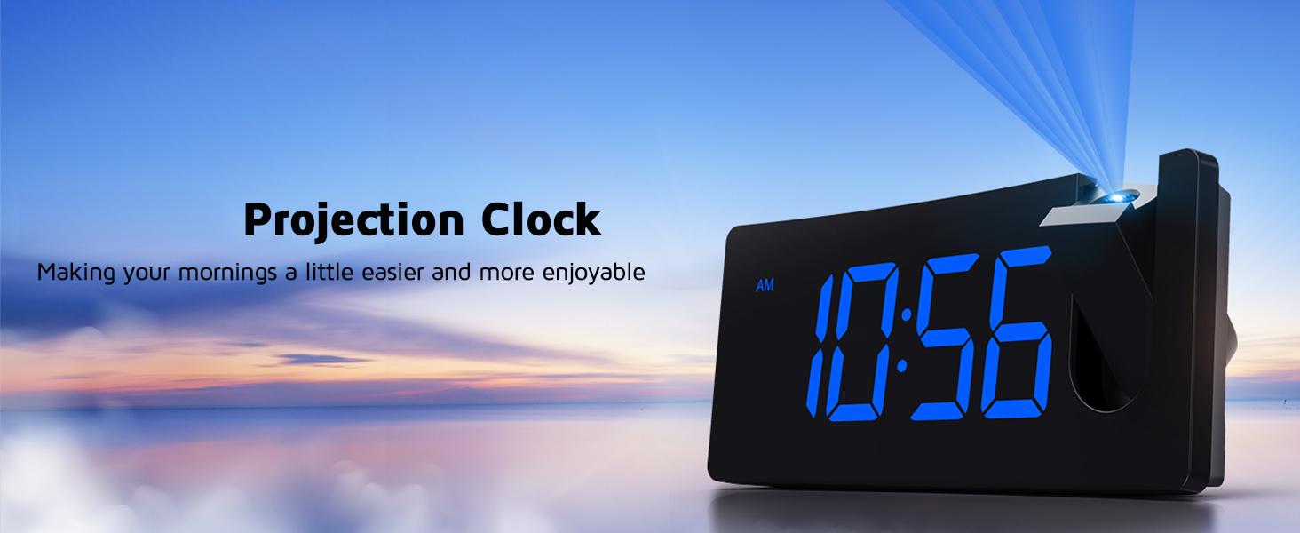 Projection Alarm Clock, Digital Clock with 180°   Rotatable Projector, 3-Level Brightness Dimmer, Clear LED Display, USB Charger, Progressive Volume, 9mins Snooze,12/24H, for Bedroom