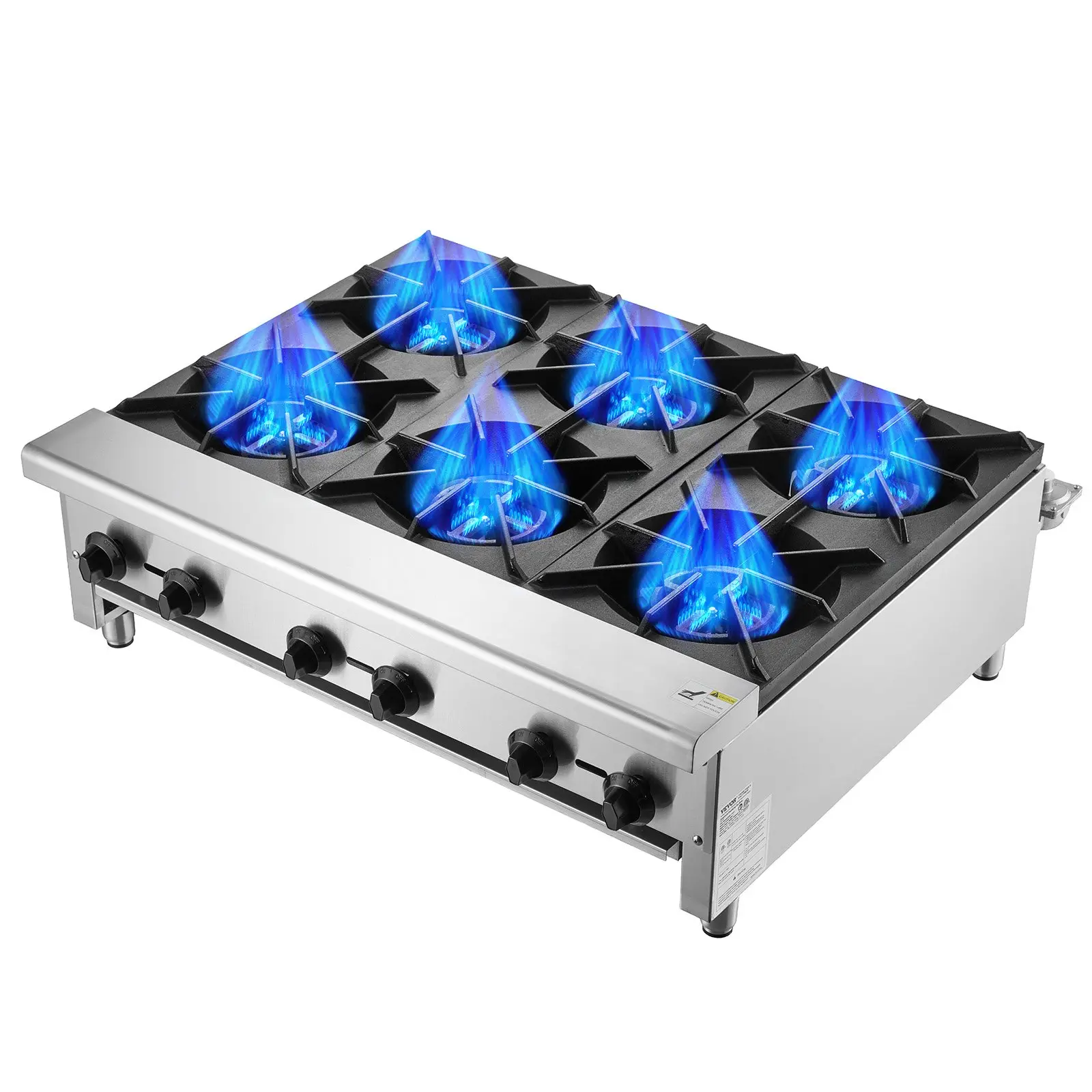 Commercial Gas Stove with 6 Burners, Propane and Natural Gas Countertop Cooking Stove Range, Stainless Steel Gas Hot Plate, Commercial Cooking Equipment for Restaurant, 168, 000 BTU