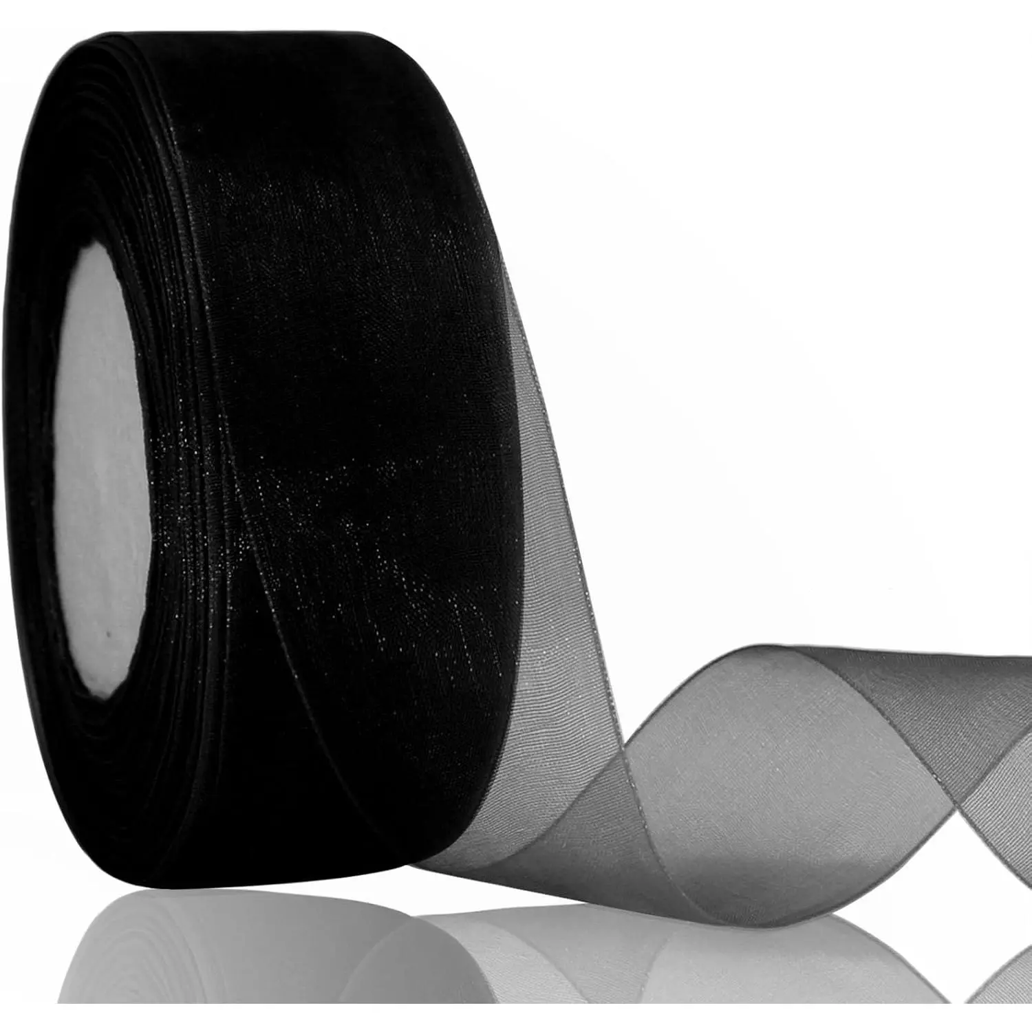 Shimmer Sheer Organza Ribbon, 1-1/2 inch x Continuous 50 Yard Black Chiffon Fabric Ribbon for  Wrapping, Bouquet Wrapping,Wedding Decoration,Christmas Tree, Crafts, Bows.