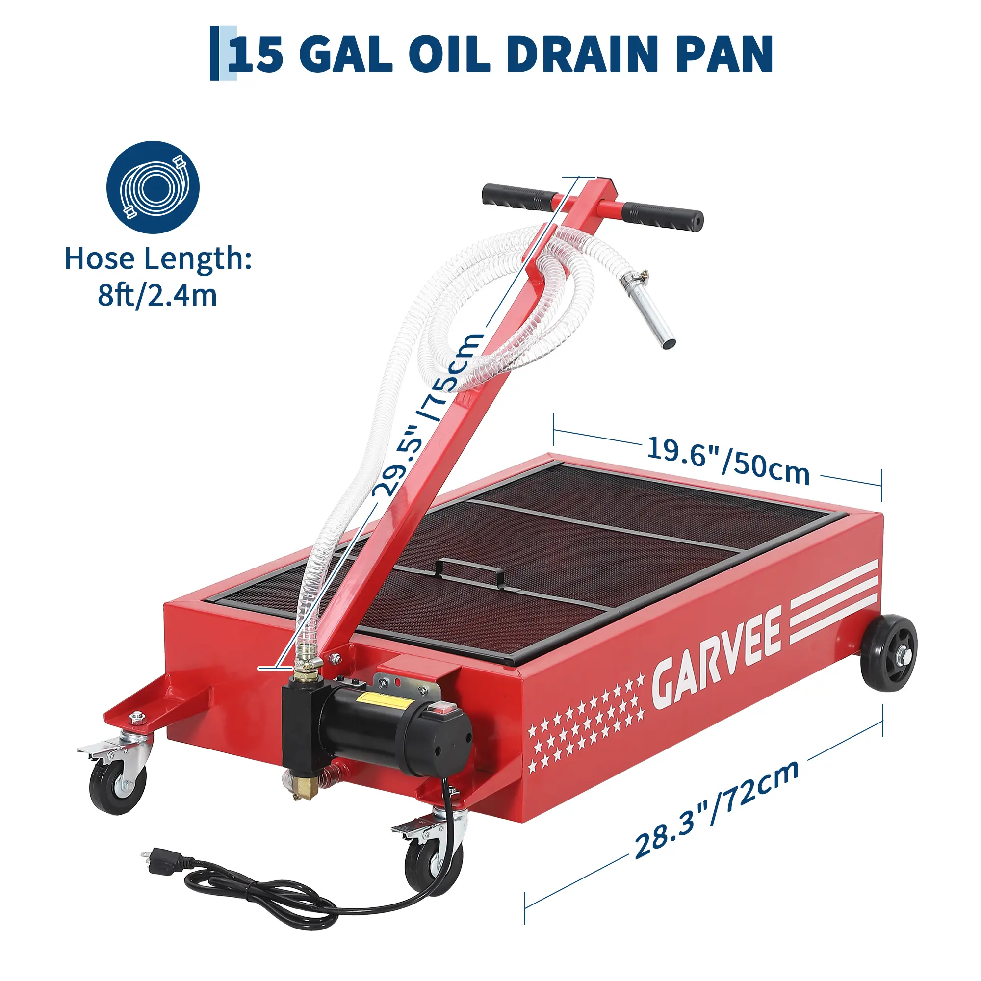 red|15 gallons|110V electric pump|8 feet hose