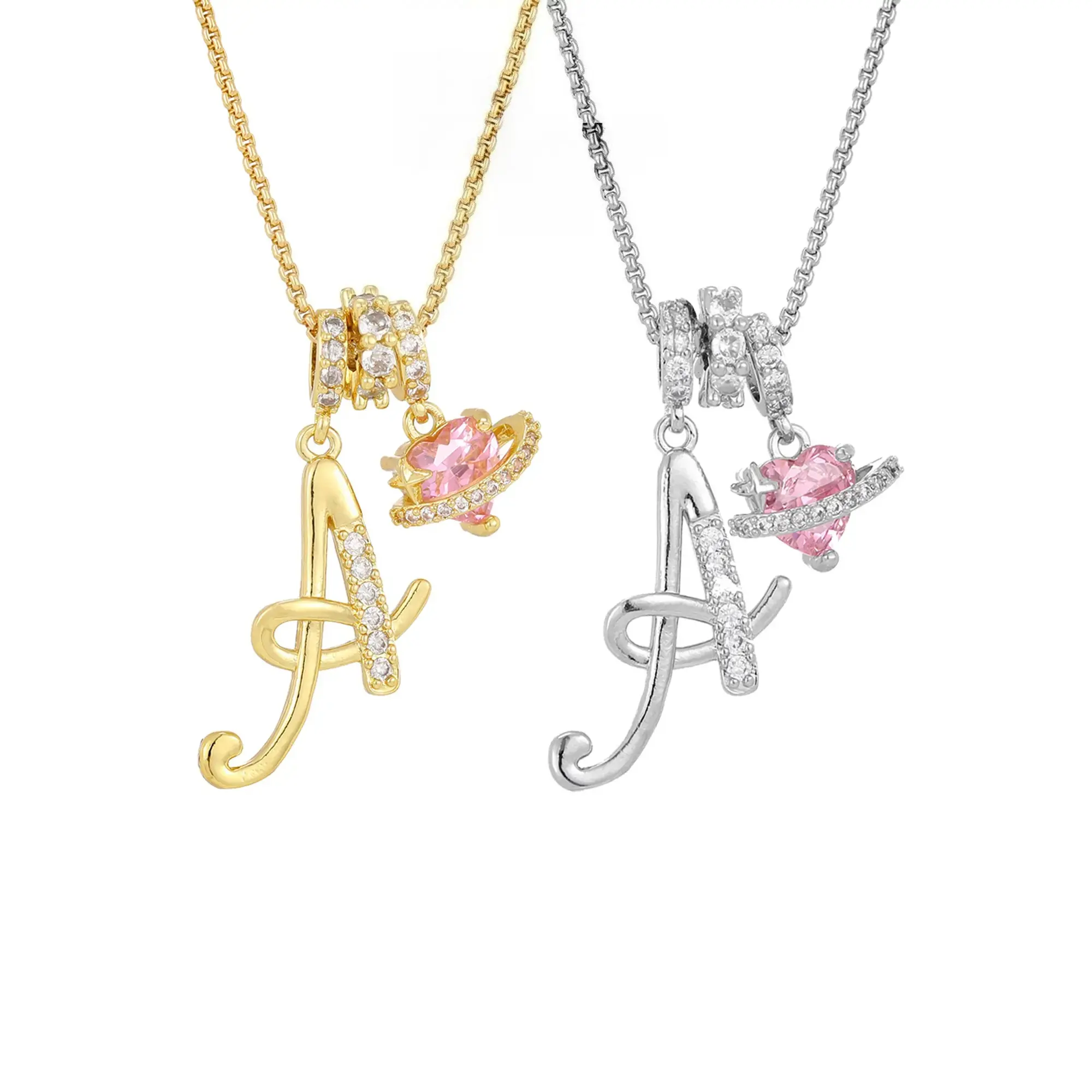 Initial Heart Necklace for Women Pink Cubic Zirconia Pendant Letter Diamond 18K Gold Plated Fashion Jewelry Gift for Holiday Christmas Birthdays Anniversaries,summerwins