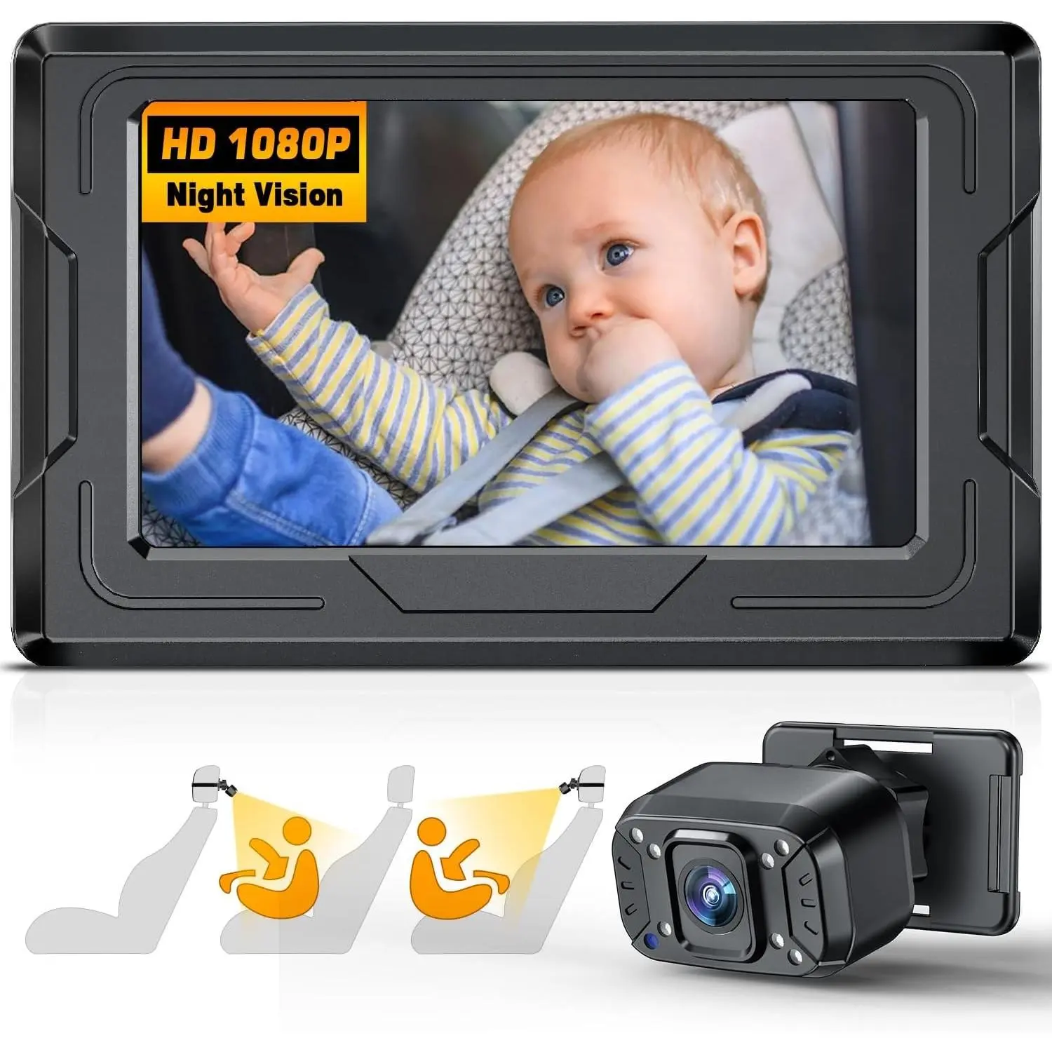 Baby Car Camera with 4.3" Back Seat Mirror, Crystal Infrared Night Vision, 360° Rotation & 149° Wide View, Easy 3-Min Installation(Gift)