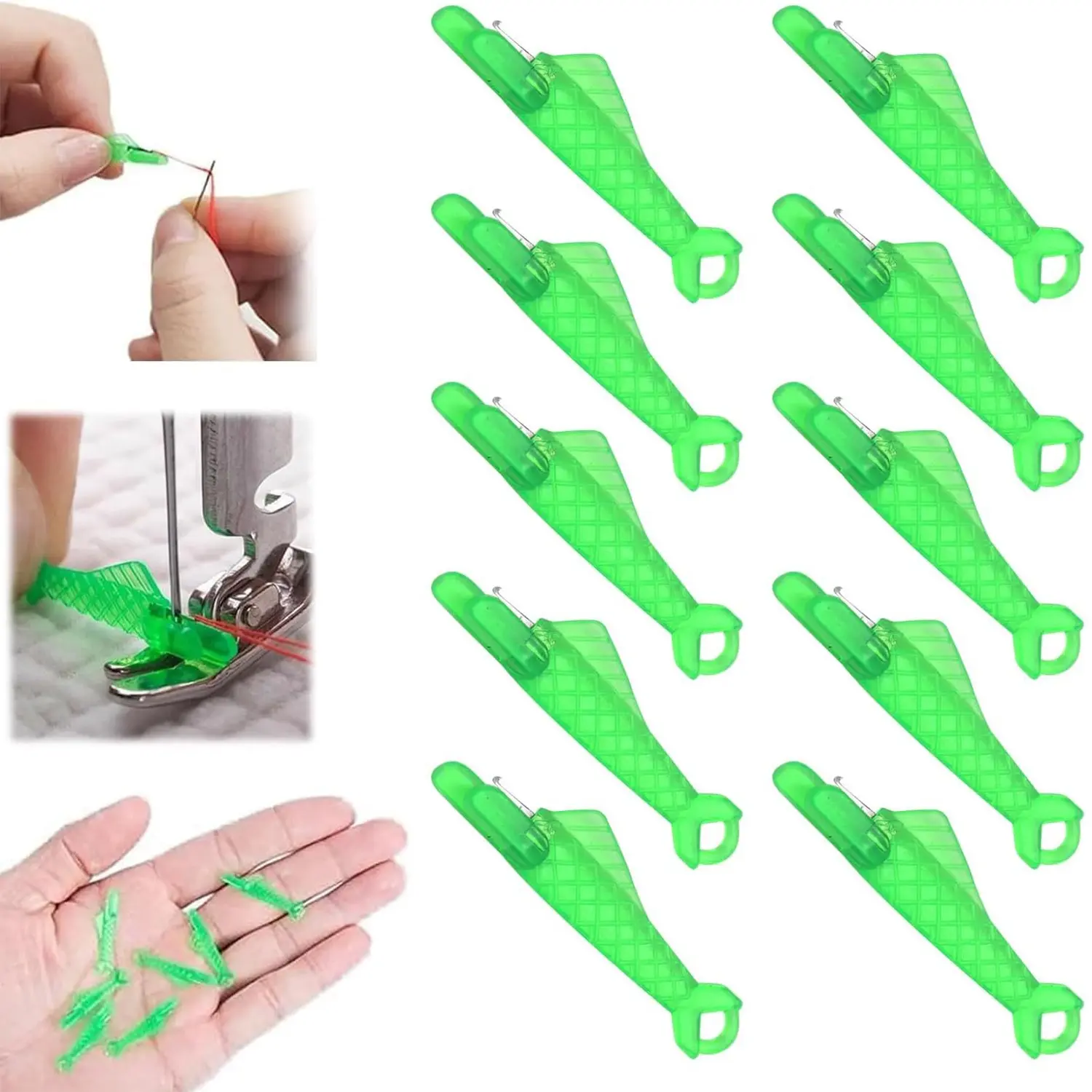 10-Piece Set Fish-Mouth Sewing Machine Needle Threader – 2026 New Upgraded Automatic Threading Tool, Simple & Quick Easy Threader for Sewing Machines, Sewing Tools (Green)