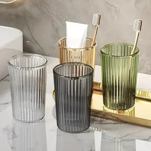 Single or multi-person, casual choice transparent striped mouthwash cup, bathroom cup, light luxury mouthwash cup, suitable for home, couples, and student dormitories