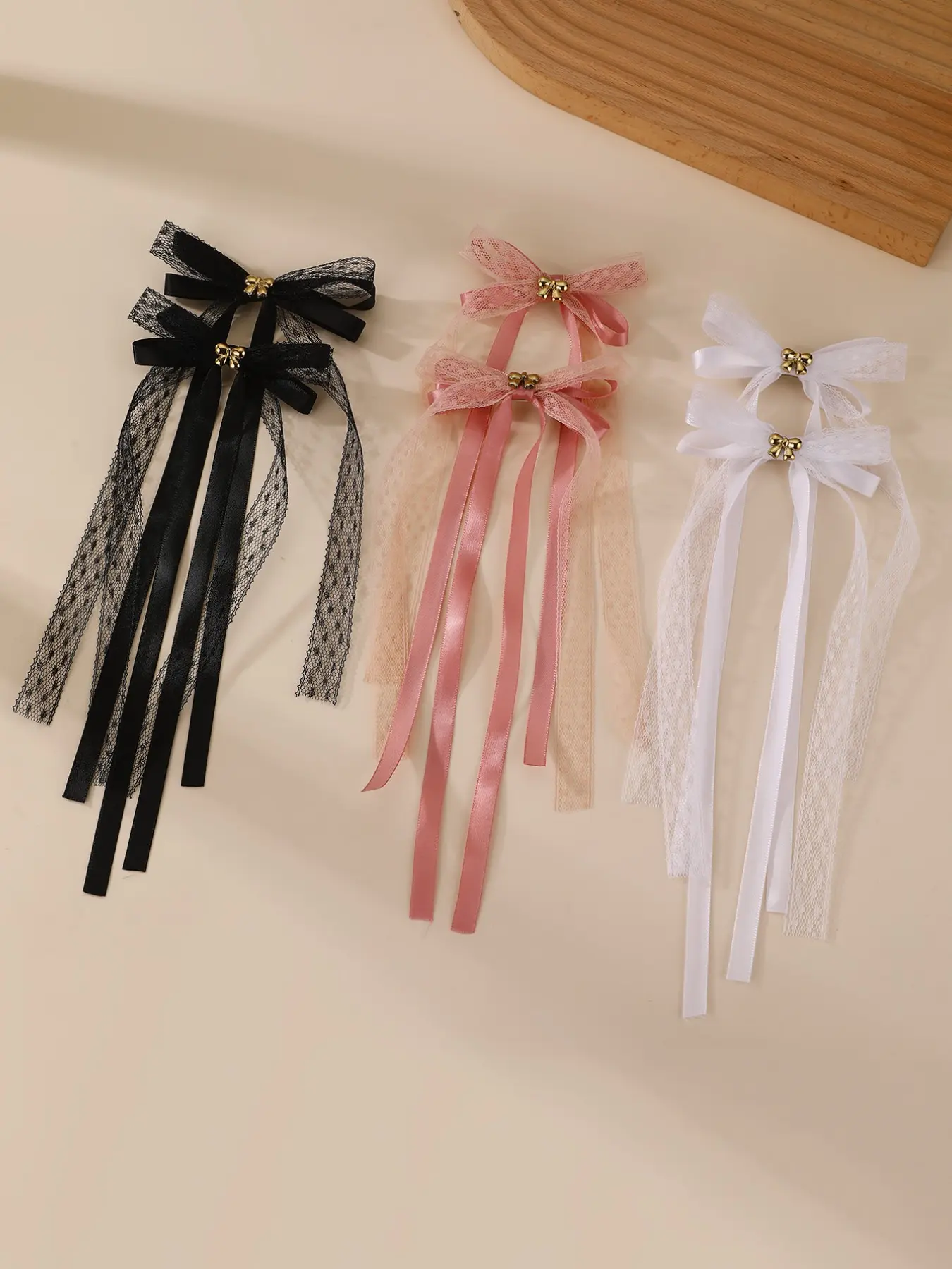 Elegant Bow Hair Clip Set, 6-Piece Mesh Lace Ribbon Clips, Daily Date Half-Up Side Headwear, Girlie Photo Bangs Accessory