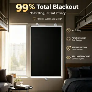 No-Drill Vacuum Cup Rollers, Full Light Block Vertical Fabric Portable Privacy Curtain, Ideal for Cars, Bedrooms, Offices, Travel