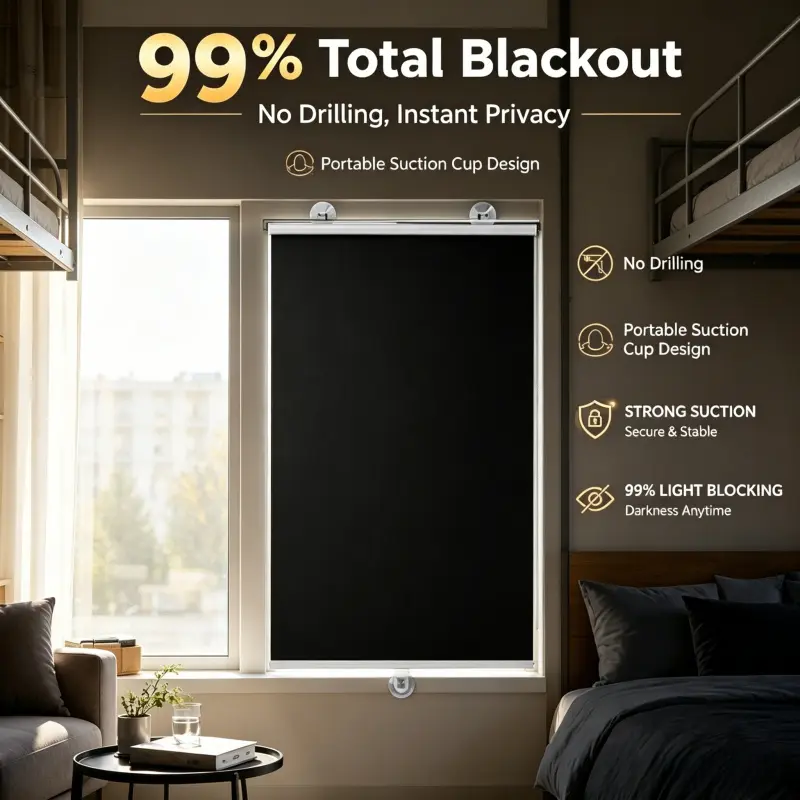 No-Drill Sun Roller Blind, 99% Light Block, Portable Car Sunshade, Window Shade, Ideal for Car, Bedroom, Dorm, Home, Office, Travel