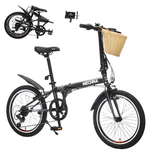 ARCH 20 Inch Folding Bike for Adults Men Women, 6-Speed City Commuter Bicycle with Basket, Phone Holder, Fenders, Steel Frame, Dual V-Brake, Portable Compact Foldable Cycle for Urban Travel, Outdoor Riding, Multiple Color Options, Living Room Table f