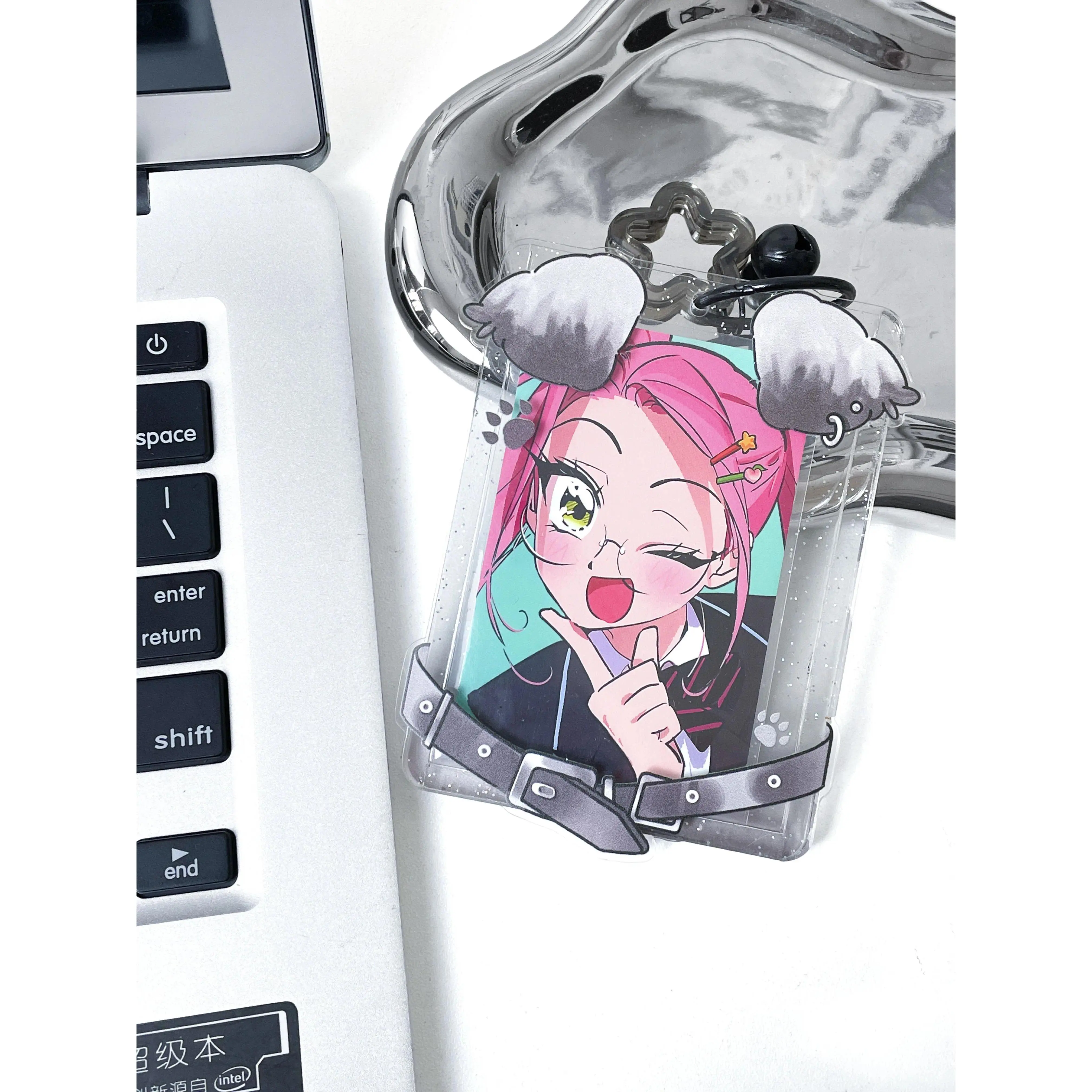 Collar Puppy 3inch Hard Photocard Sleeve, Paw Print Dog Ear Card Holder Keychain Charm, for Anime Kpop Fans Itabag Hanging Decor