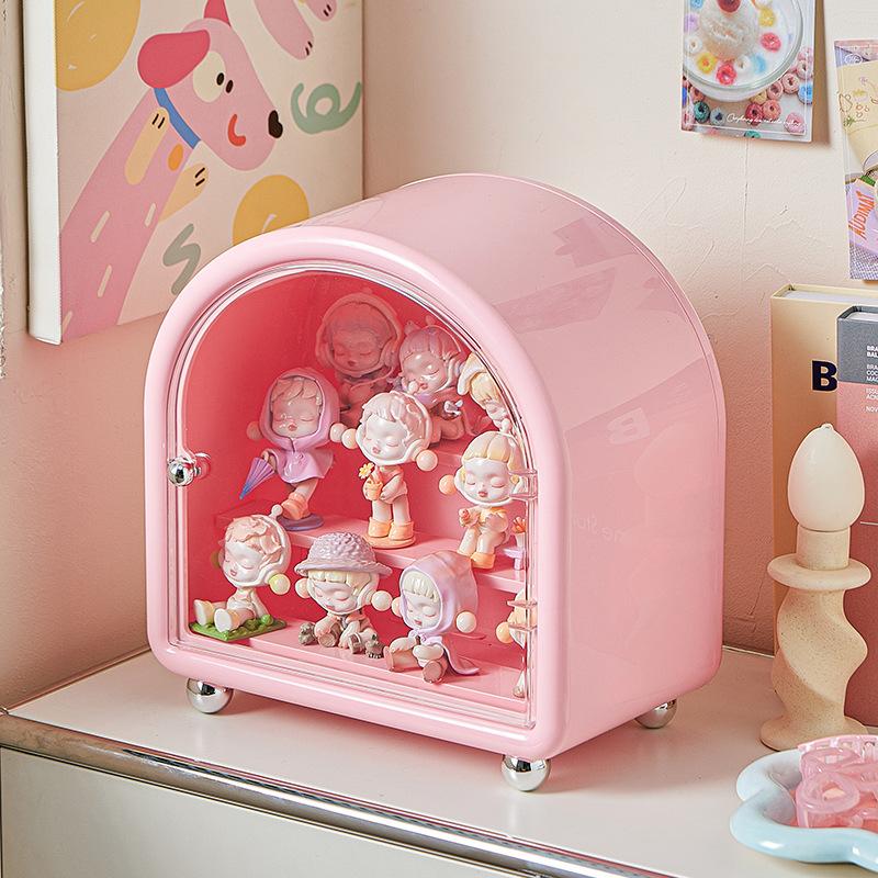 1Pc Cream Style Castle Blind Box Display Stand, Pop Mart Doll & Figure Display Case, High Appearance Dustproof Storage Cabinet, Desktop Doll Display Rack, Transparent Large Capacity Trendy Toy Organizer