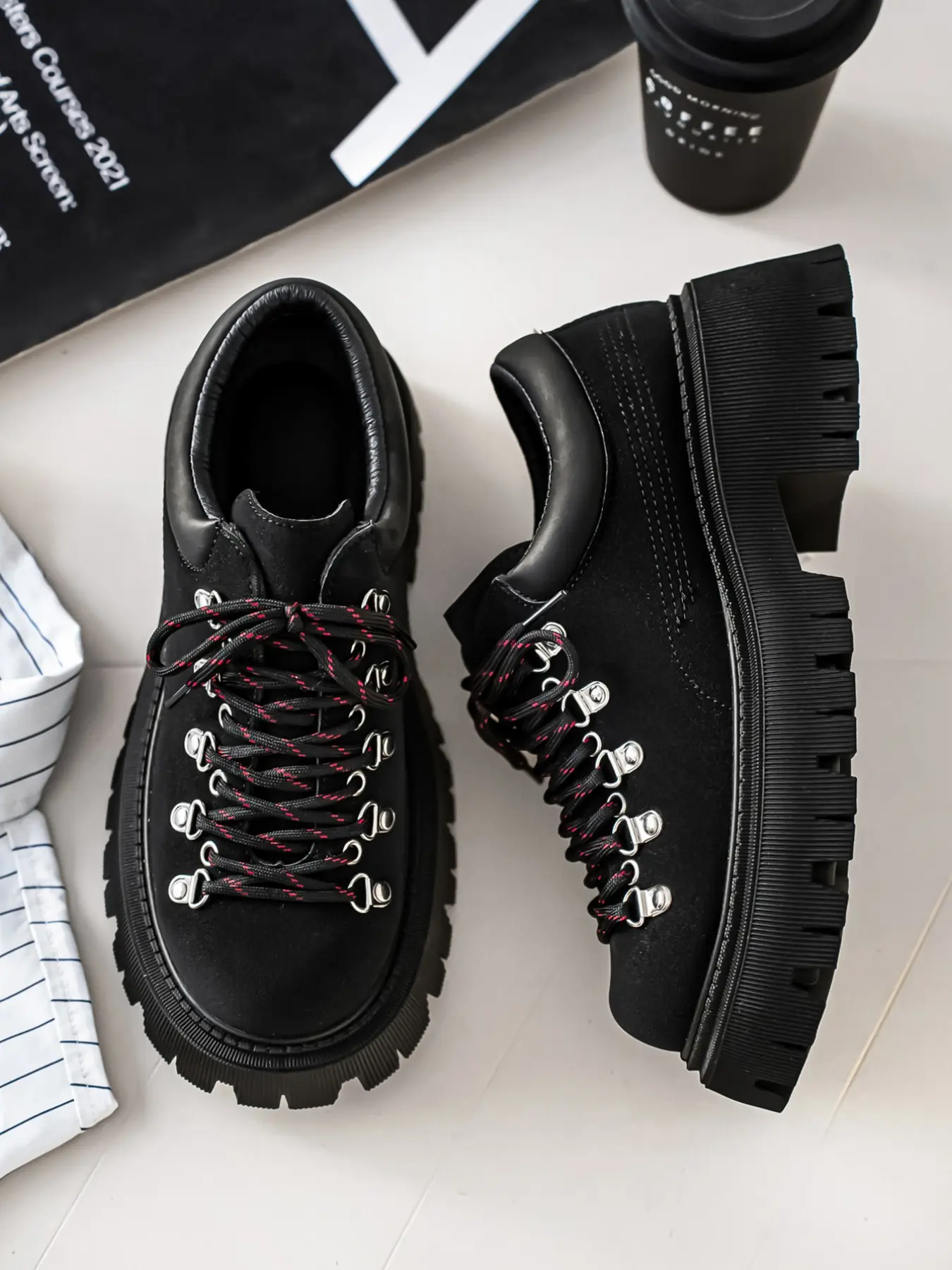 Men's Casual Shoes, Lace-Up Thick Sole Derby, Fashion Oxford, Gothic Work Boots, Comfortable for Daily Wear, Street Style, Weekend Outing, Walking Shoes