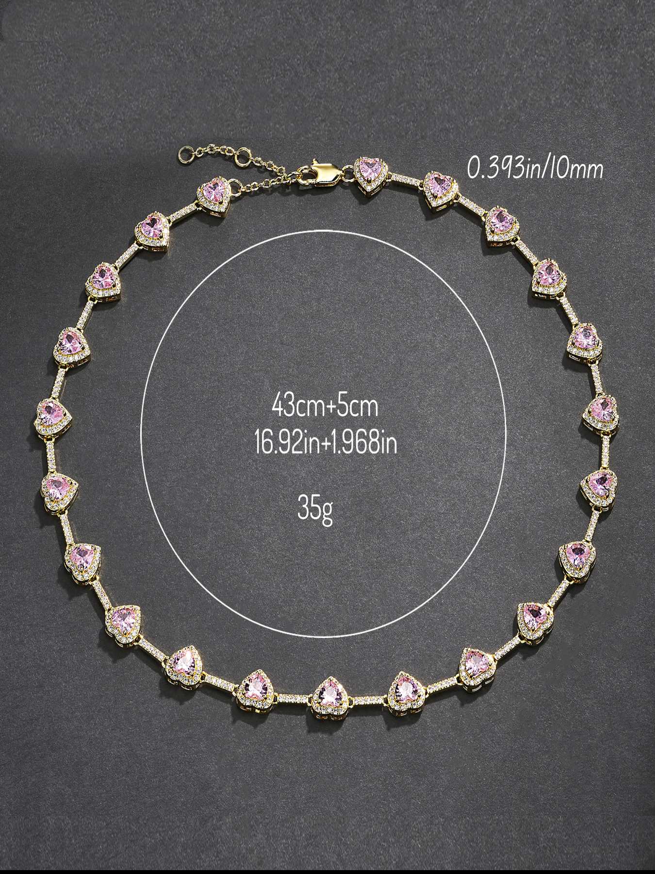 10mm Pink Heart Shaped Necklace, Heart Design Necklace, Fashion Jewelry for Party, Daily Clothing Decor, Trendy All-match & Exquisite Jewelry for Birthday Gift