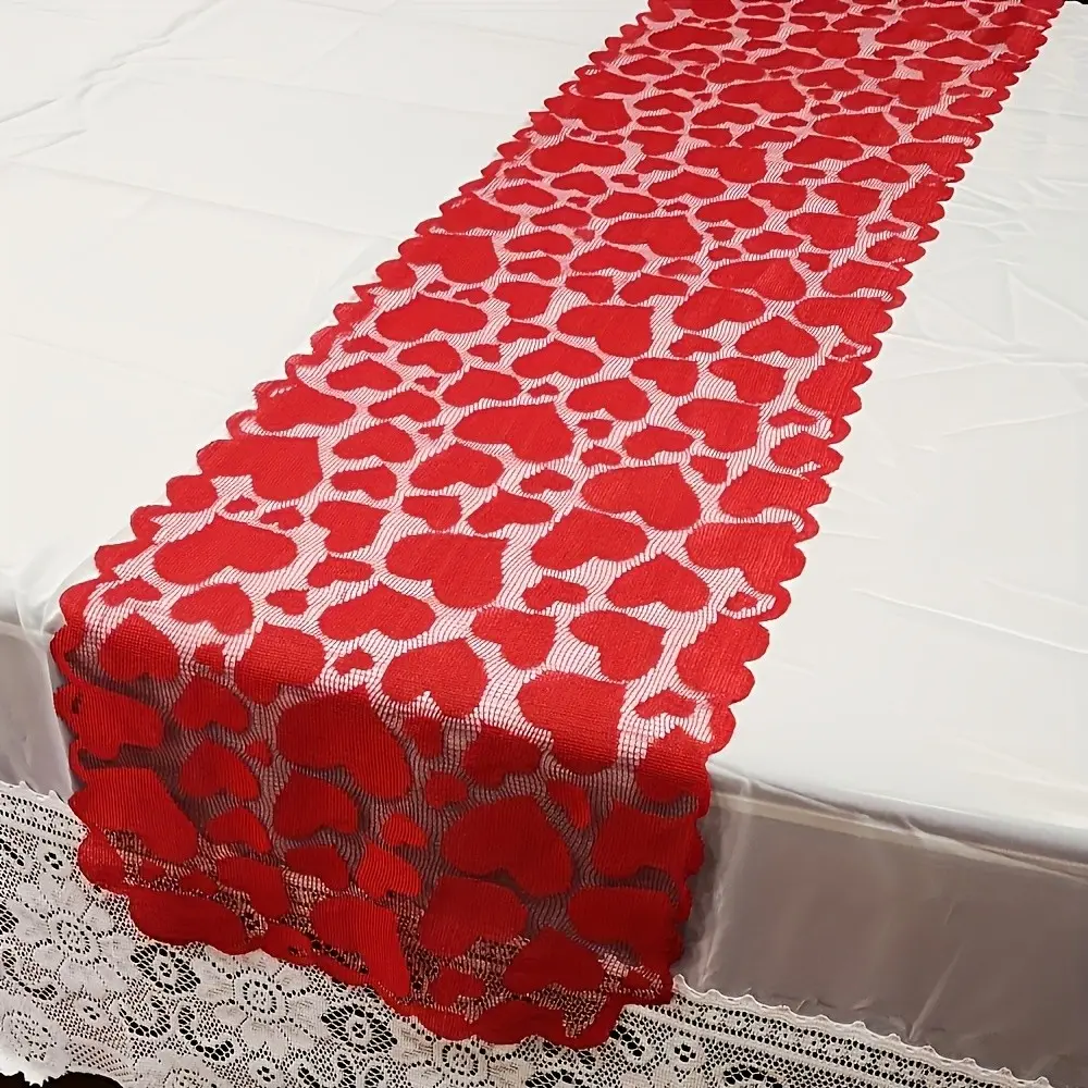 Valentine Heart Table Runner, Lace Heart Table Flag, Romantic Dining Table Ornament, Sweet Home Table Decor for Valentine’s Day