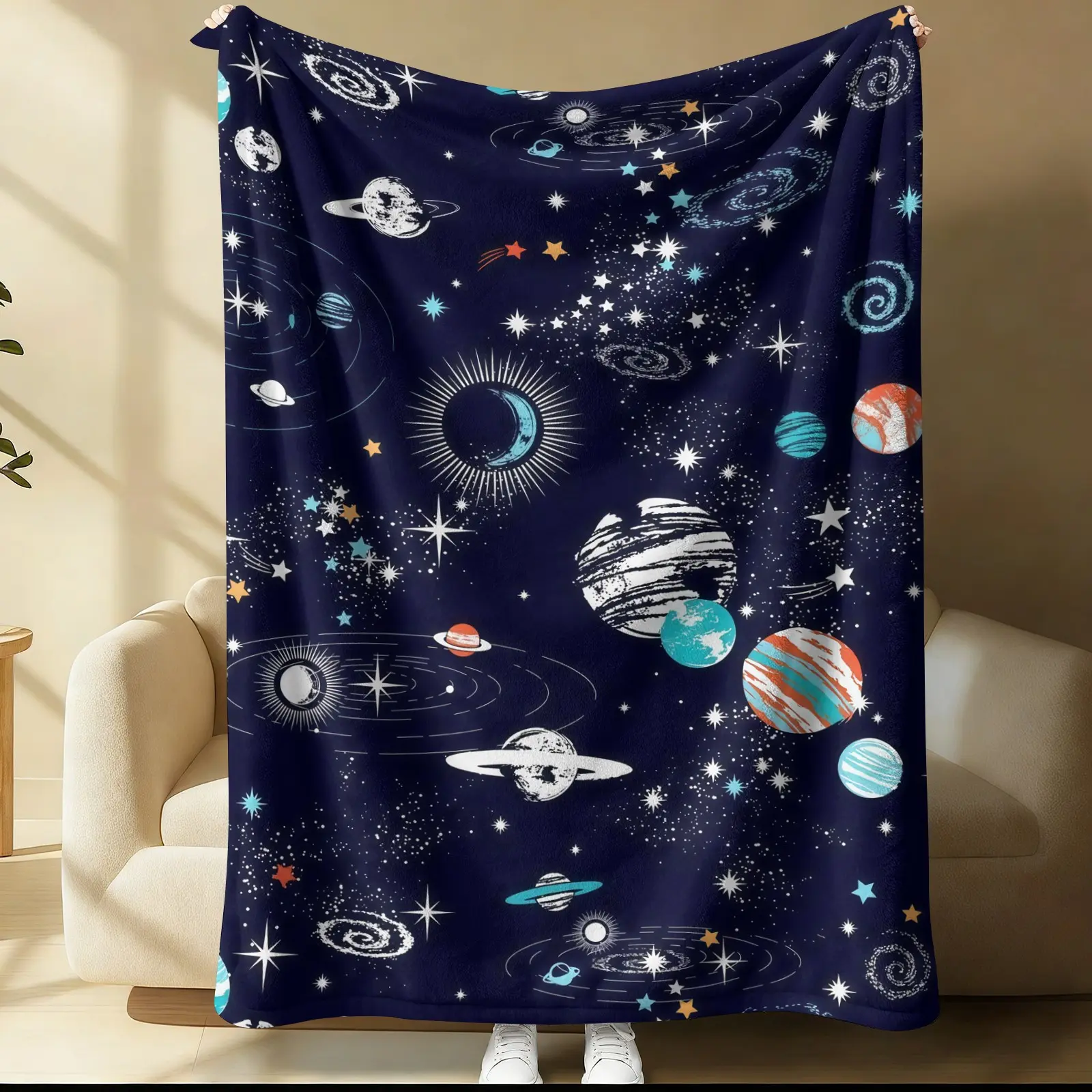 Space Planet Printed Pattern Blanket, Suitable For All Seasons, Suitable For Beds, Sofas, Cars, Room Decorations, And Gifts, Perfect As a Gift, a Single-Sided Printed Blanket