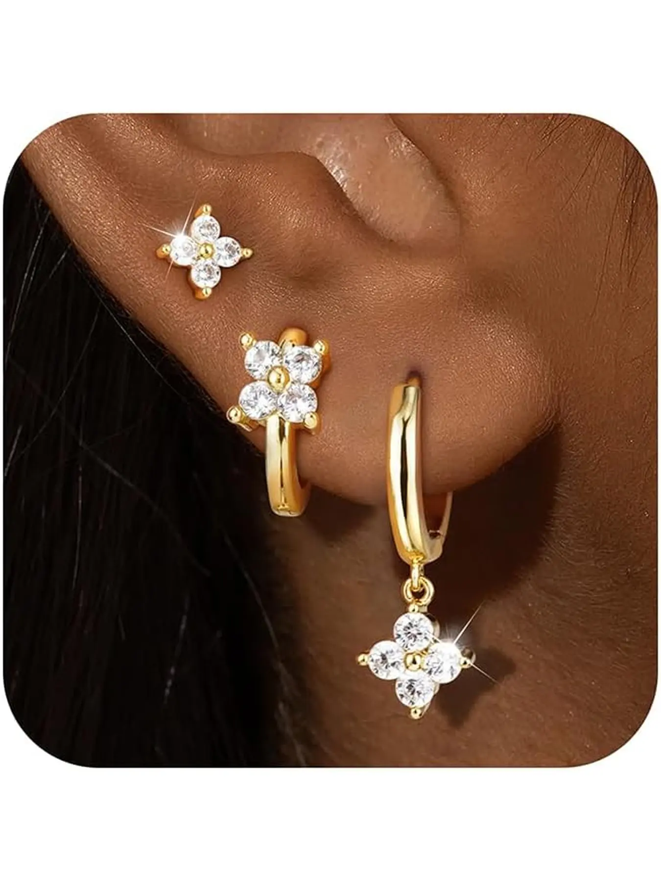 3pcs Golden Hoop Earrings Set for Women, Golden/Slivery Earrings for Women, Hypoallergenic Huggie Hoop Earrings, Trendy Earring Stacks for Multiple Piercing