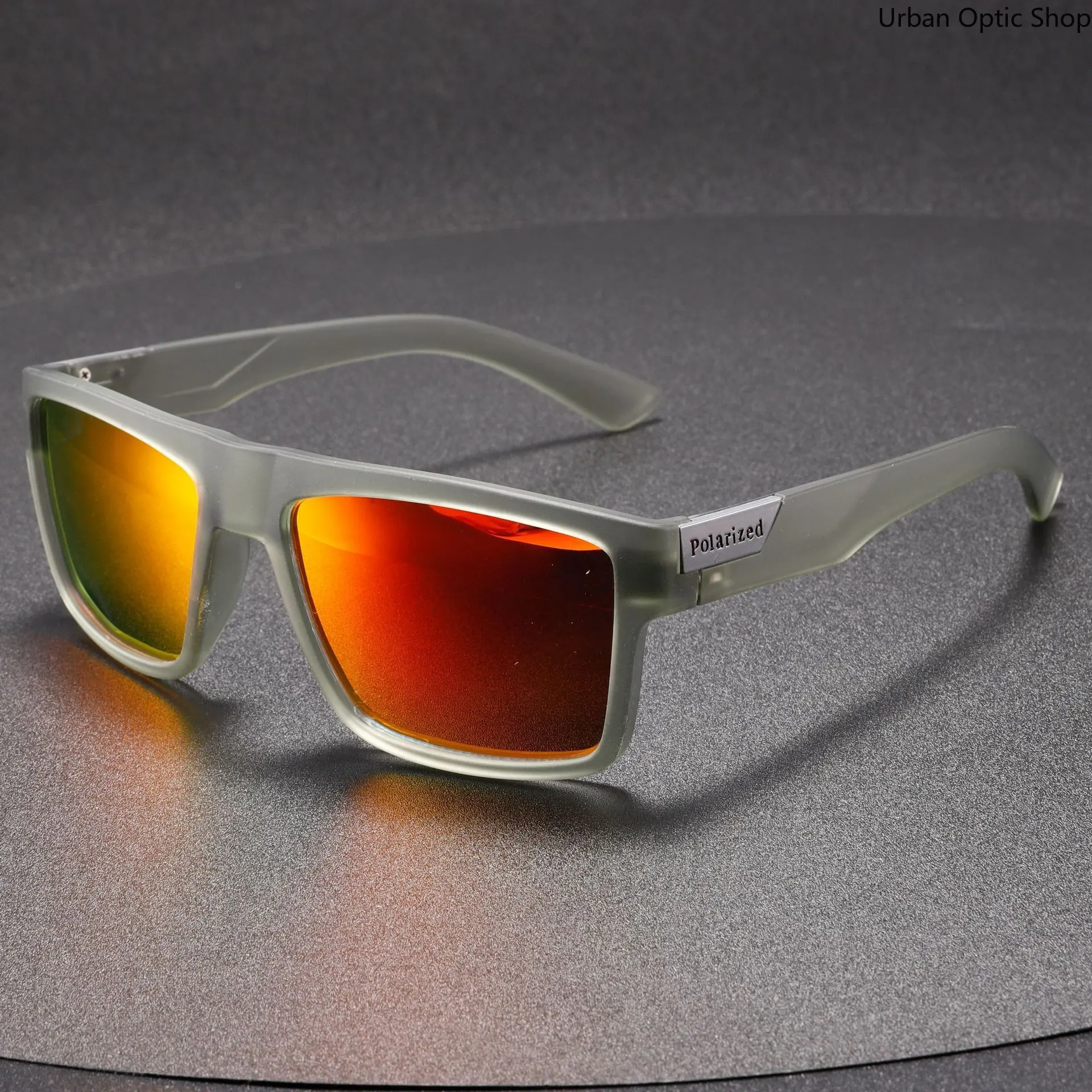 XUH Polarized Square Sunglasses - Matte Grey Frame, Gradient Orange Mirrored Polarized Lenses, Lightweight Fit Casual Sports Eyewear for Driving/Fishing, Square Shape, Men's Accessories, Accessories Adults, Nylon, Cycling Xuh Polarized Square Sunglasses