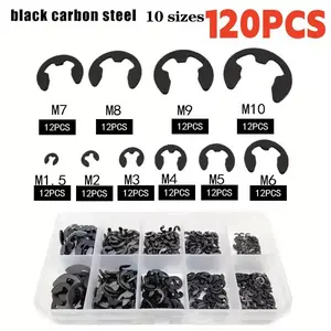 Cross Border Source of 120 Black Manganese Steel E-type Open Card Rings 1.5-10mm Boxed Retaining Rings for Automobiles