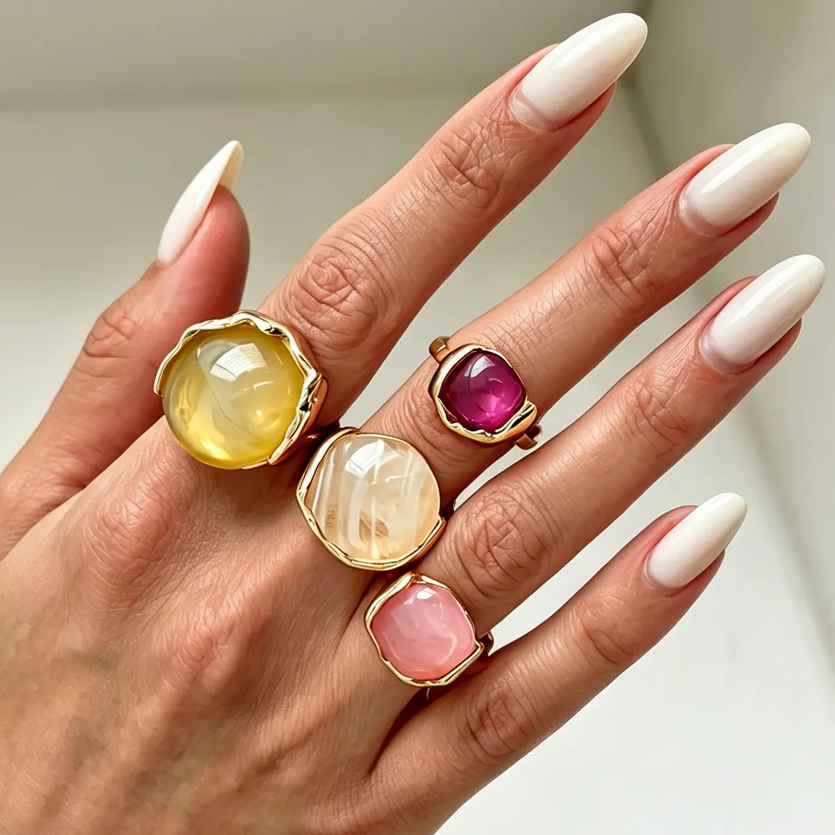 4 Piece Viral Candy Color Chunky Ring Set Y2K Resin Gem Stacking Rings Main Character Energy Baddie Jewelry