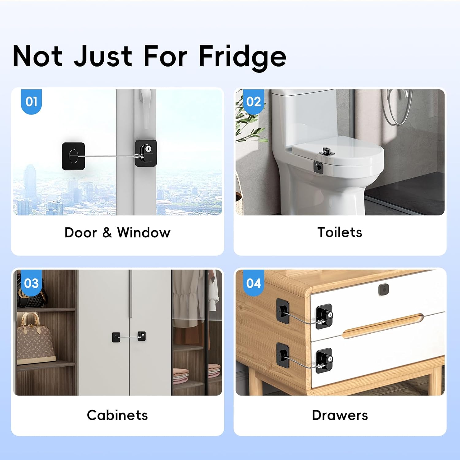 Upgraded Refrigerator Lock, 2 Pack Fridge Locks Freezer Lock with Keys, Secure Home Child Safety Locks, Adhesive Window Restrictor Lock,