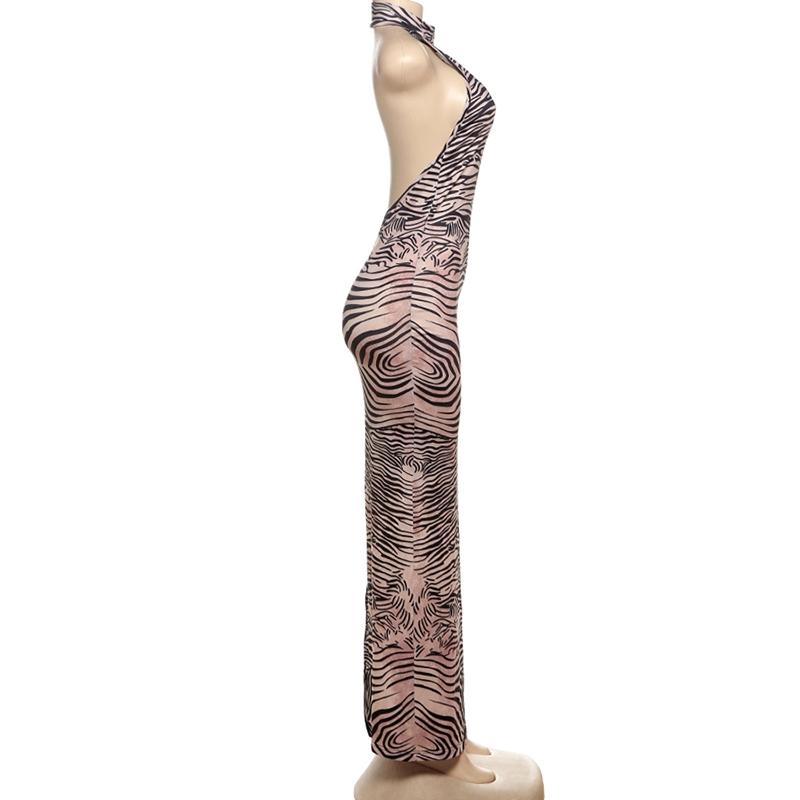 DOUCIU Summer Personality Street Sexy Elegant Cool Women'S Thin Printed Long Straight Sleeveless Backless Dress