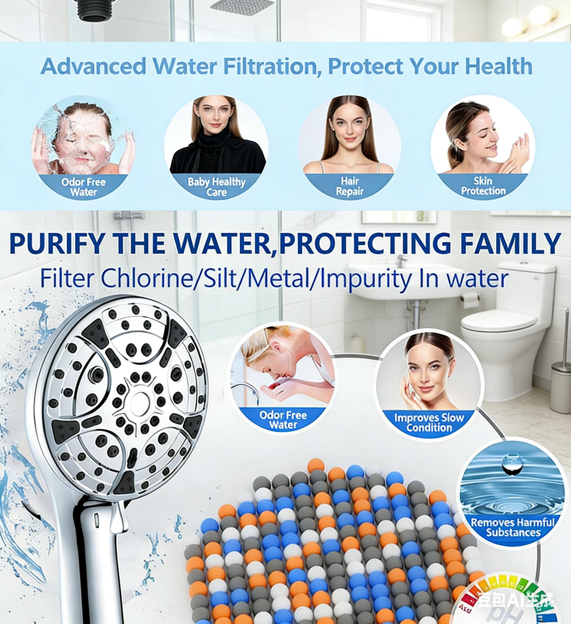 10-Function High-Pressure Handheld Showerhead Set with Spray Gun, Filtration, and Chlorine Removal