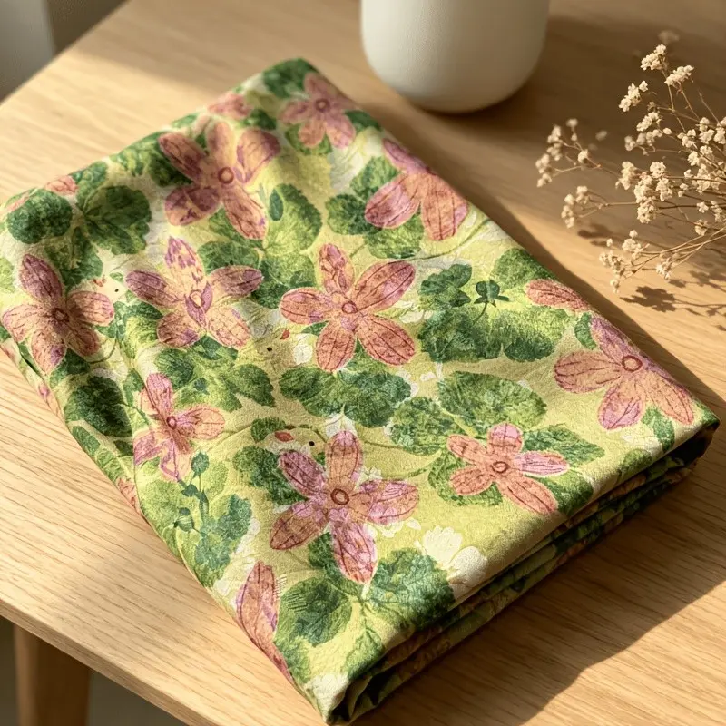 19 Pieces Clover Watercolor Floral Satin Fabric, High-End Silk New Chinese Style, Sunlight Color Change, Ideal for Qipao, DIY Projects
