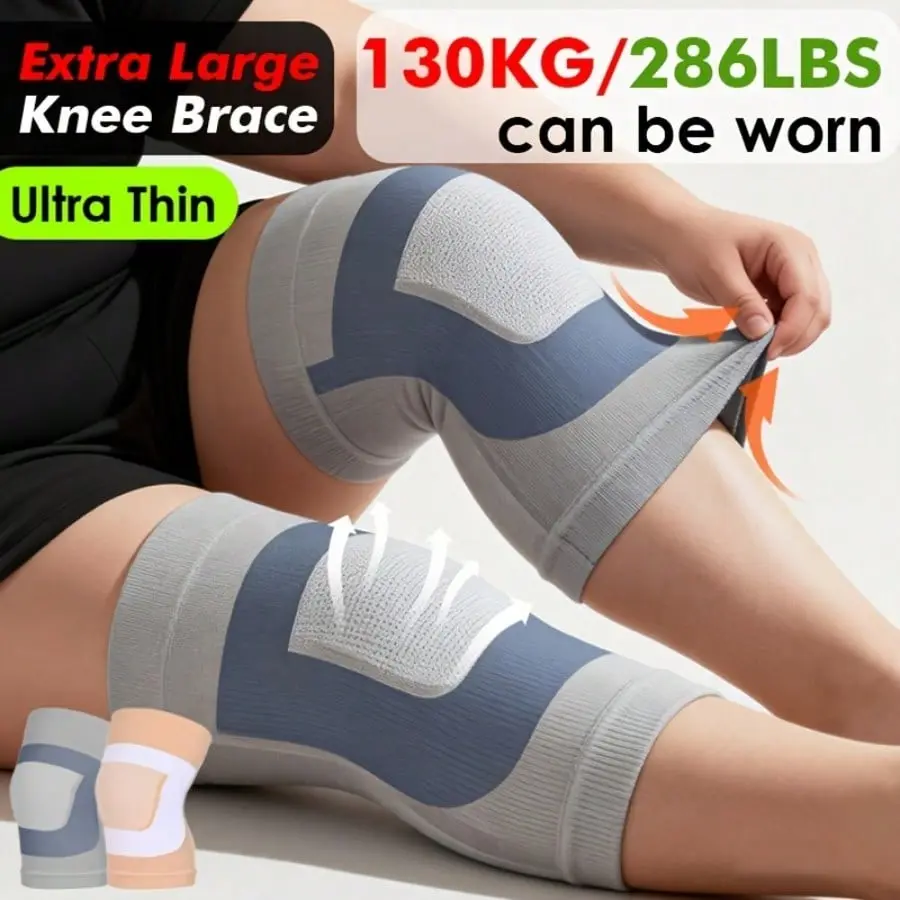 2-Pack Ultra-Thin High-Elasticity Compression Knee Pads, Breathable Comfort Large Size, Unisex Support, Blue/, Up to 130kg