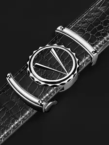 New Classic Letter V Alloy Automatic Buckle Fashion Belt, Business Casual Crocodile Pattern Men's Leather Belt, Easy Dressing Formal Wear