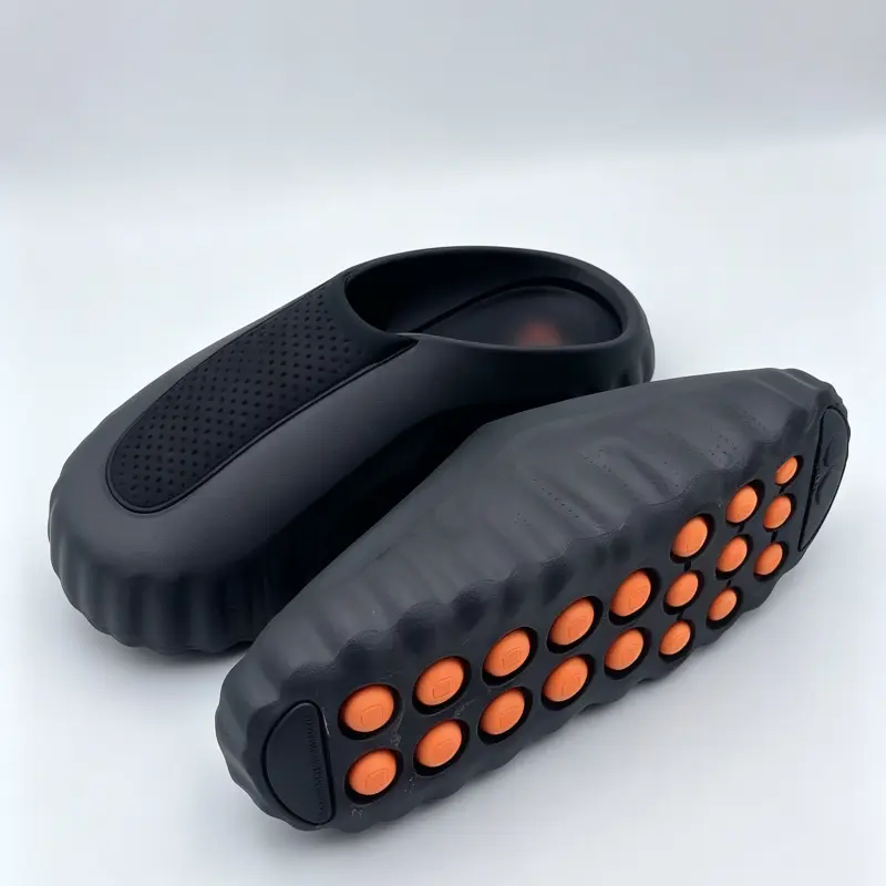 Unisex Wavy Wave Foam Recovery Clogs Slides, Breathable Perforated Upper Slip On Casual Slippers, Shock Absorbing Thick Wavy Cushion Platform Sole, Anti-Slip Orange High Traction Dots Outsole, Lightweight EVA Foam Gym Shower Beach Indoor Ou