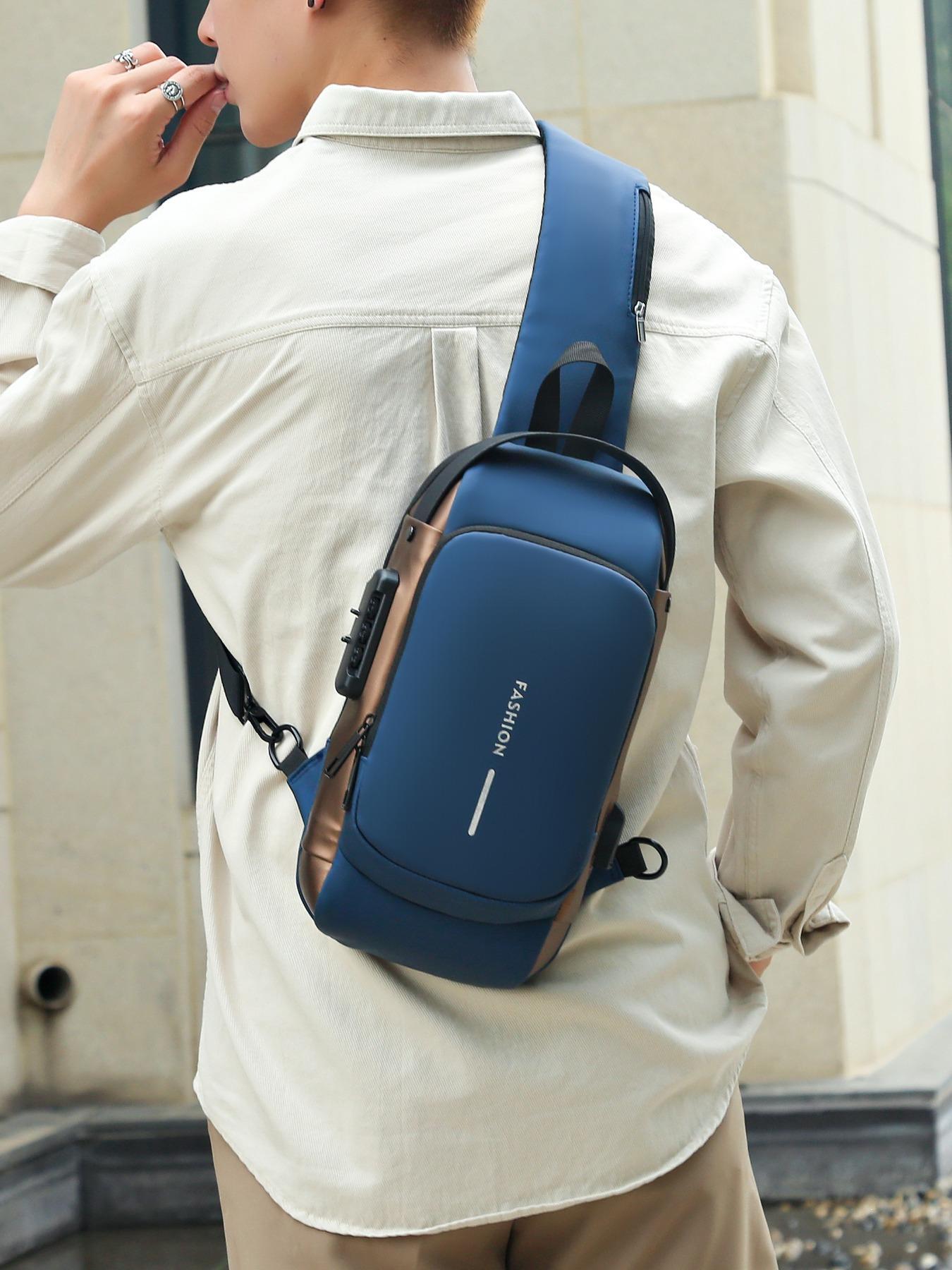 Men's Casual Plain Zipper Anti-theft Belt Bag, Large Capacity Business Chest Bag with Usb Port, Trendy All-match Waterproof Bum Bag for Daily Used
