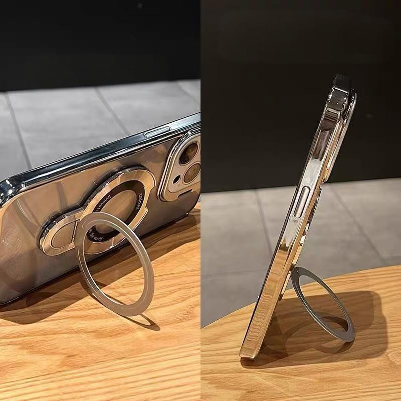 Magnetic bracket compatible with iPhone 16 Pro Max/15/14pro/13 phone case minimalist transparent electroplated lens bracket case HNZY100