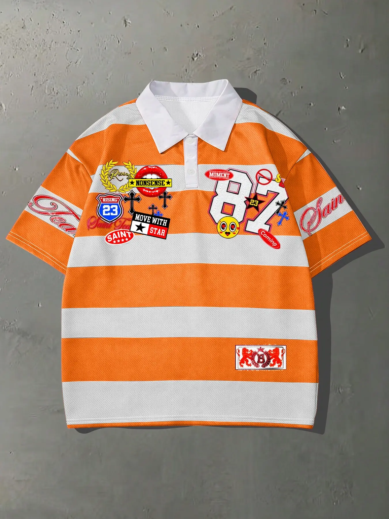 1 Pack Unisex Oversized Pink White Striped Polo Shirt Vintage Y2K Graphic Print Short Sleeve Top for Men Women Summer Casual Daily Streetwear